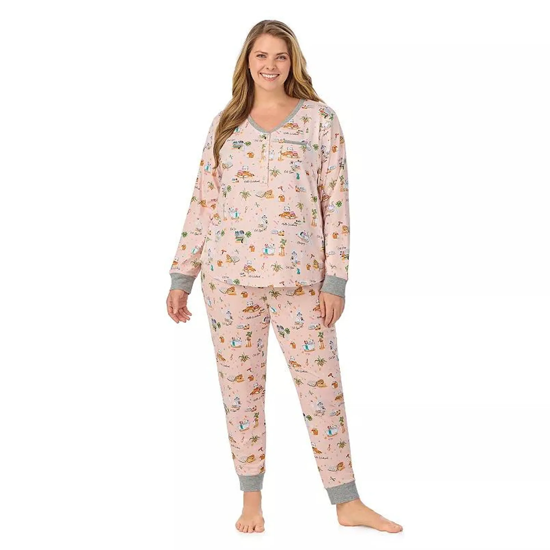 Plus Size Cuddl Duds® Cozy Long Sleeve Henley Pajama Top & Pajama Bottoms Set