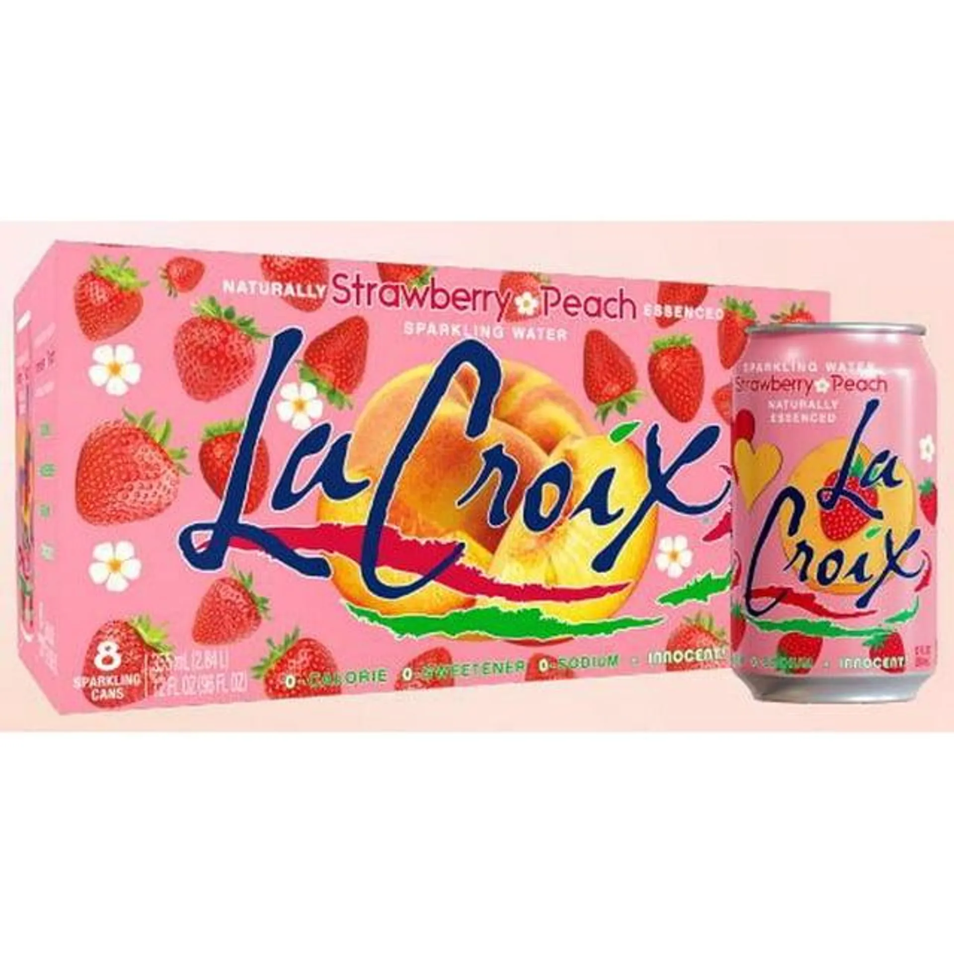 LaCroix Strawberry Peach, Sparkling Water, 8 Pack, 12 oz Cans