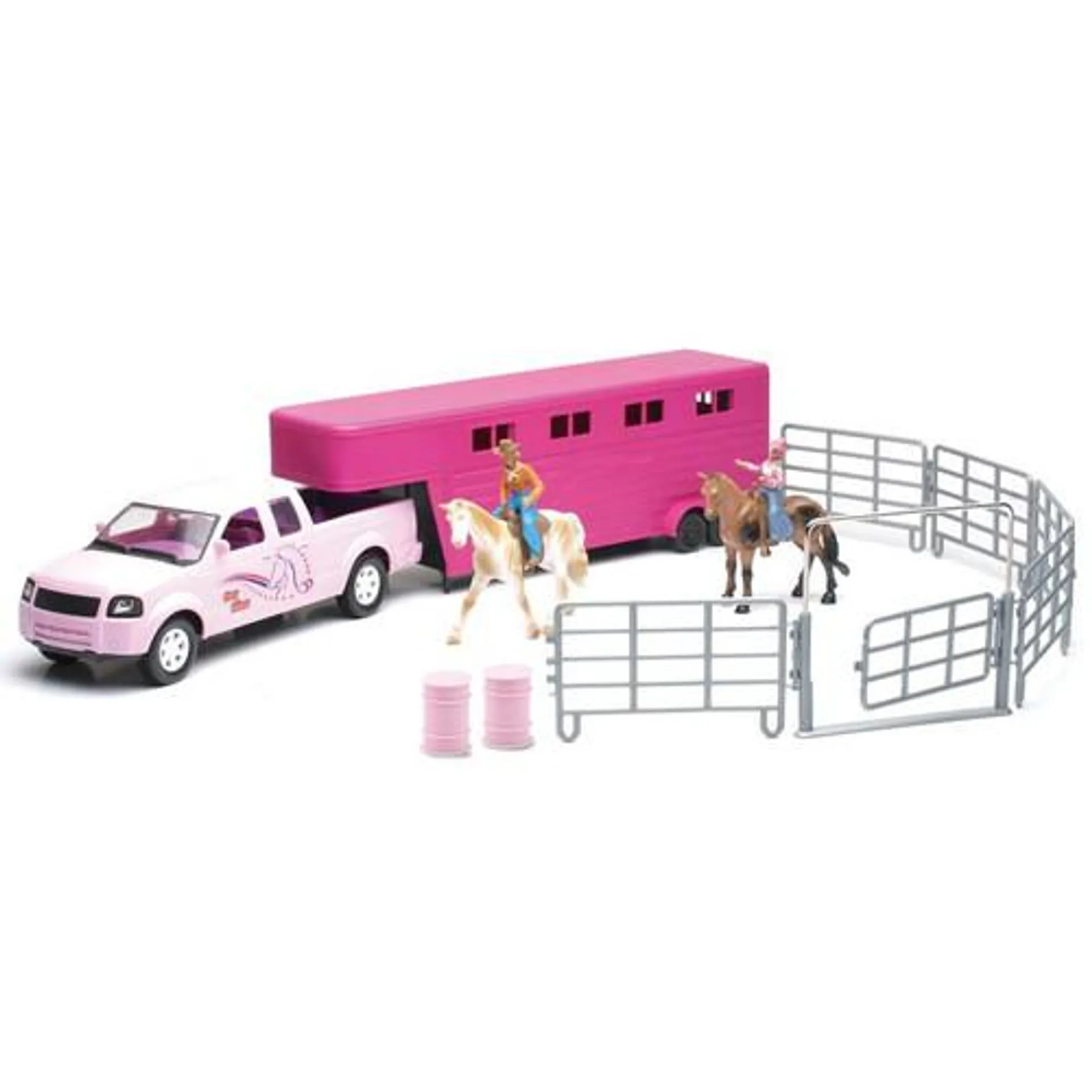 Ray Toys- Valley Ranch Pink Pick Up & Horse Trailer Set- Pink