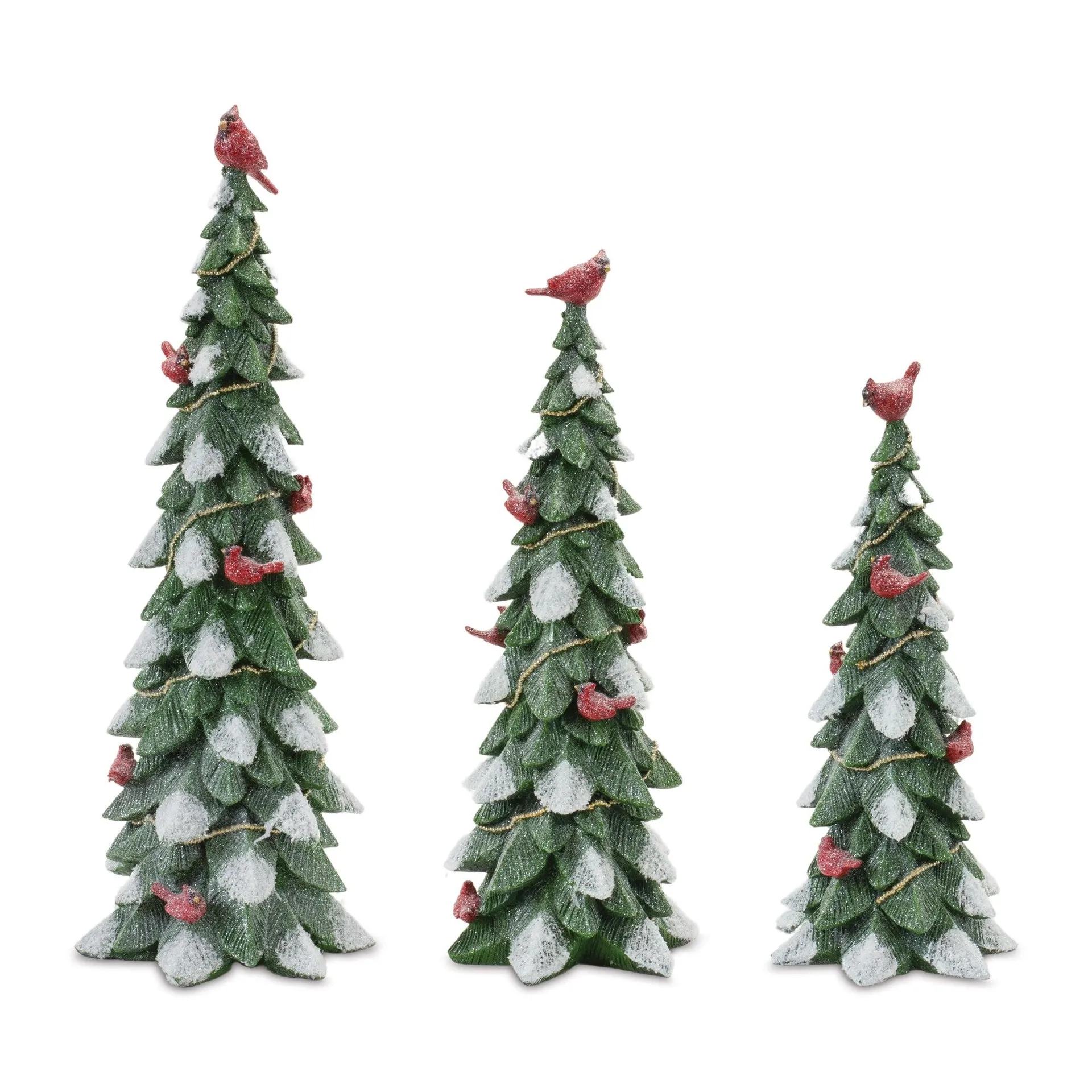 Frosted Cardinal Pine Tree, Set of 3