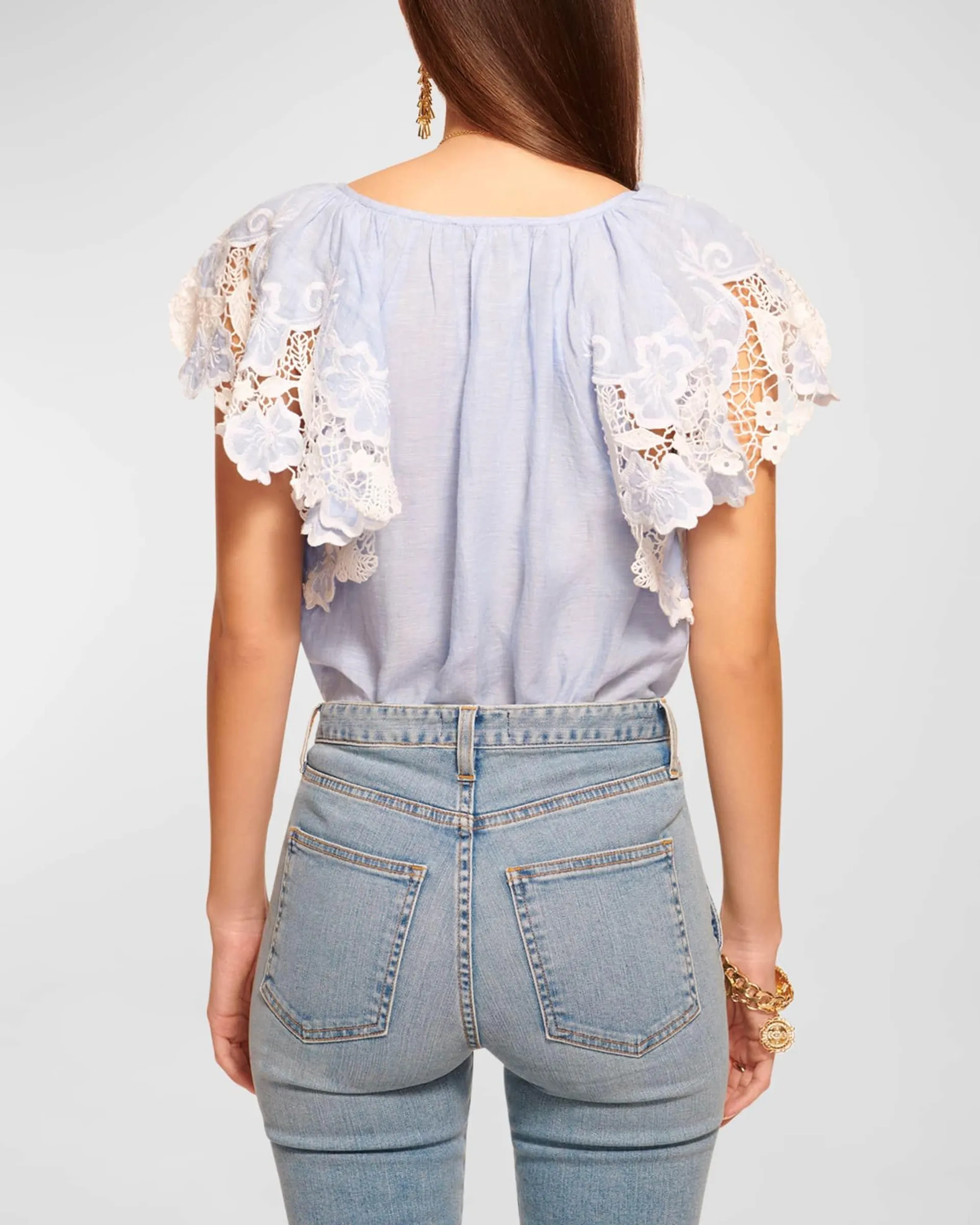 Hillary Embroidered Flutter-Sleeve Blouse