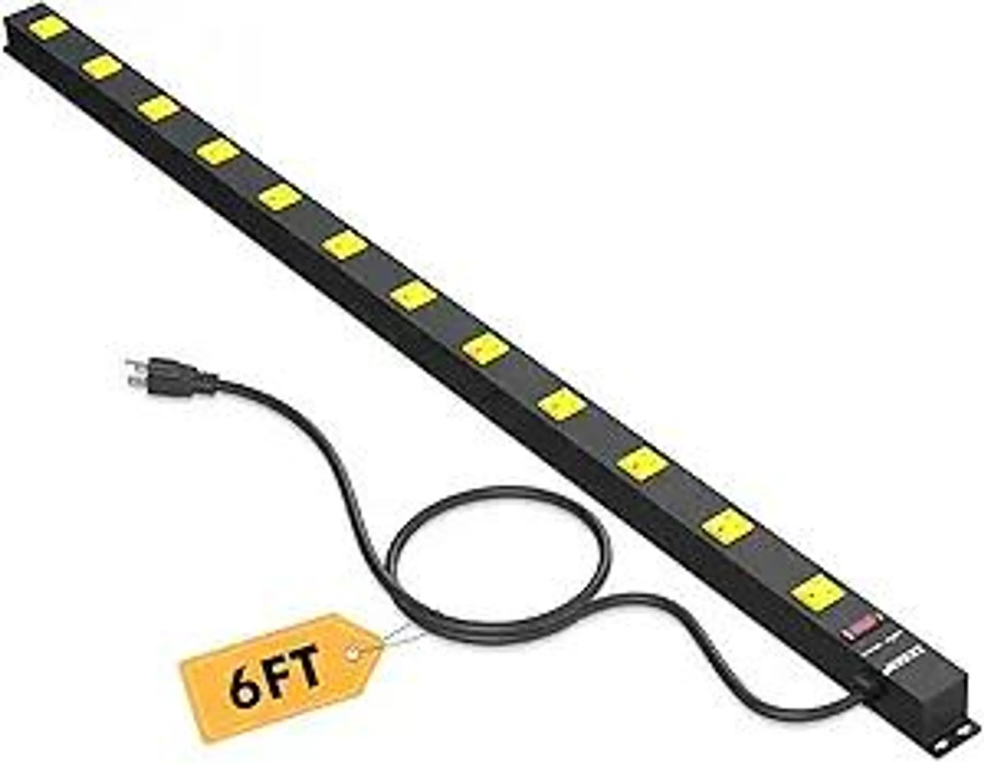12 Outlet Long Power Strip with 6FT Power Cord, Industrial Heavy Duty for Work Bench Shop Garage, 2100 Joules Surge Protector, Wide Spaced Outlet Power Bar, ETL Certified, Black