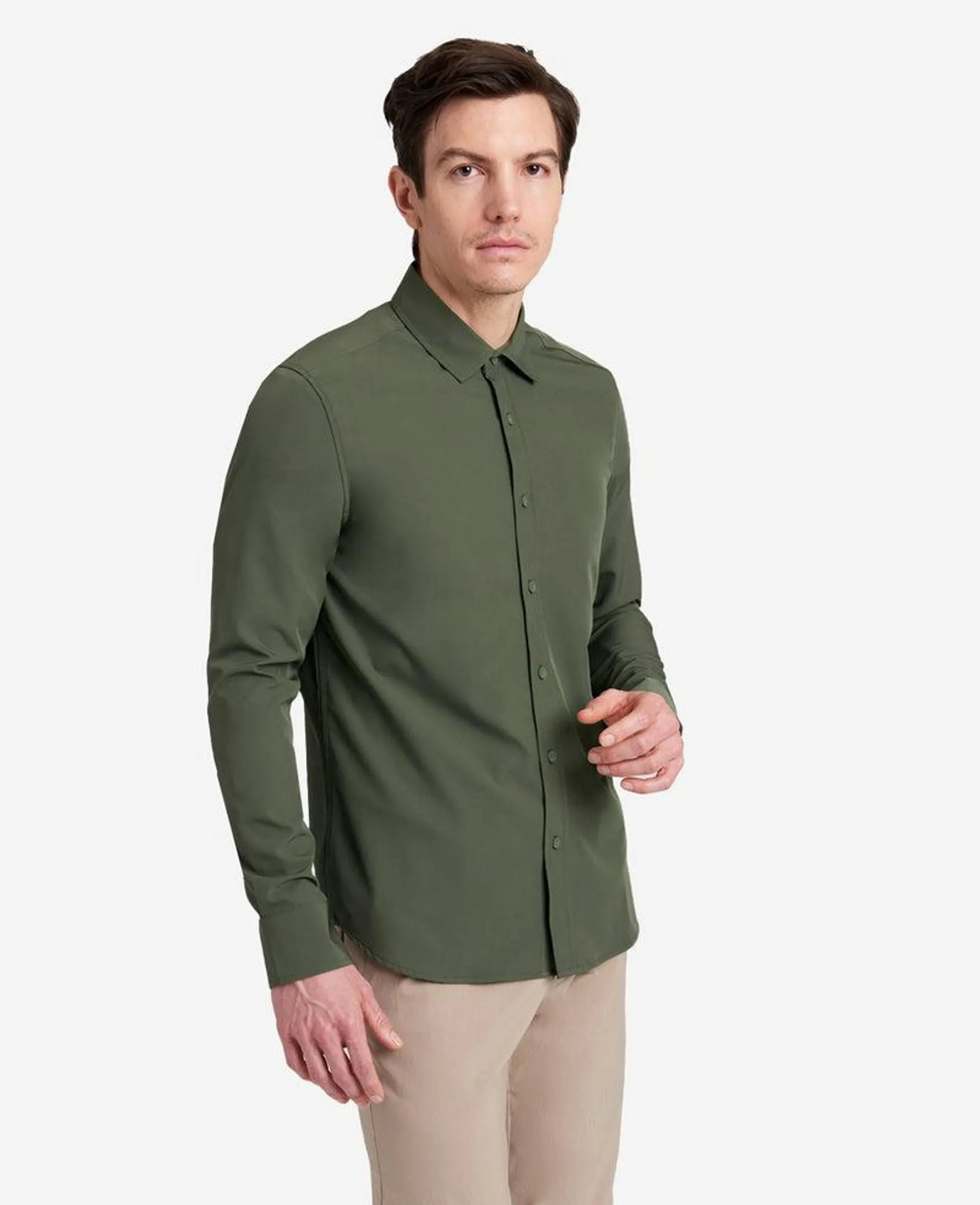 Stretch Solid Button-Down Shirt