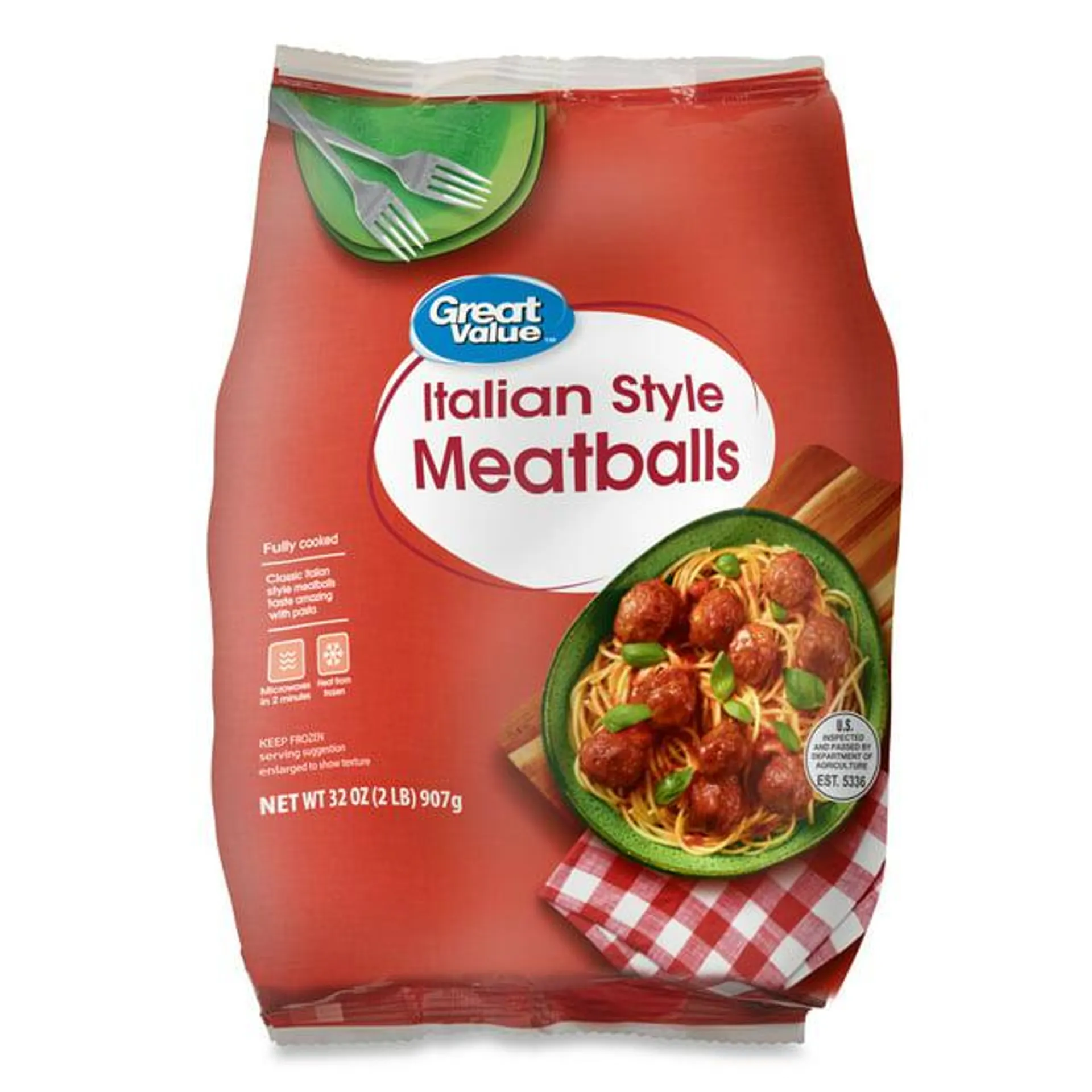 Great Value Fully Cooked Italian Style Meatballs, 32 oz (Frozen)