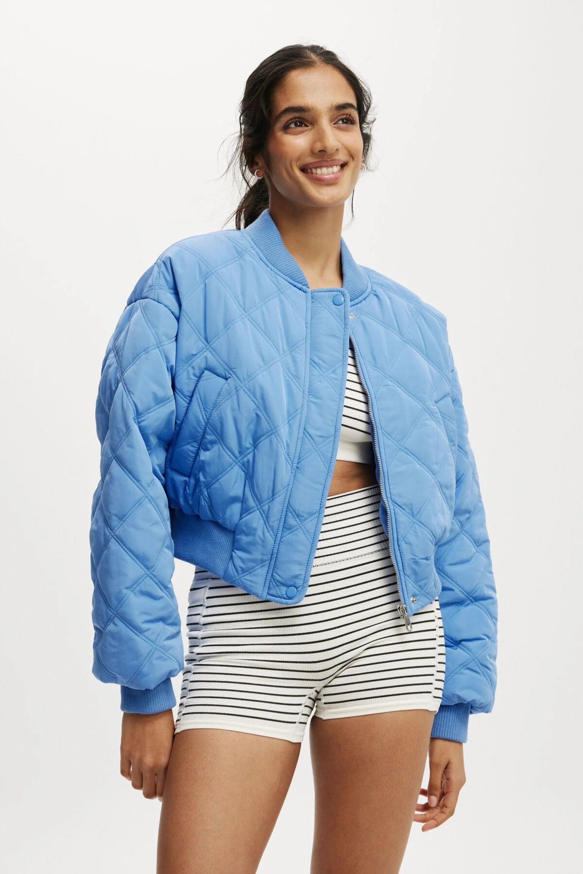 Quilted Rib Bomber Jacket