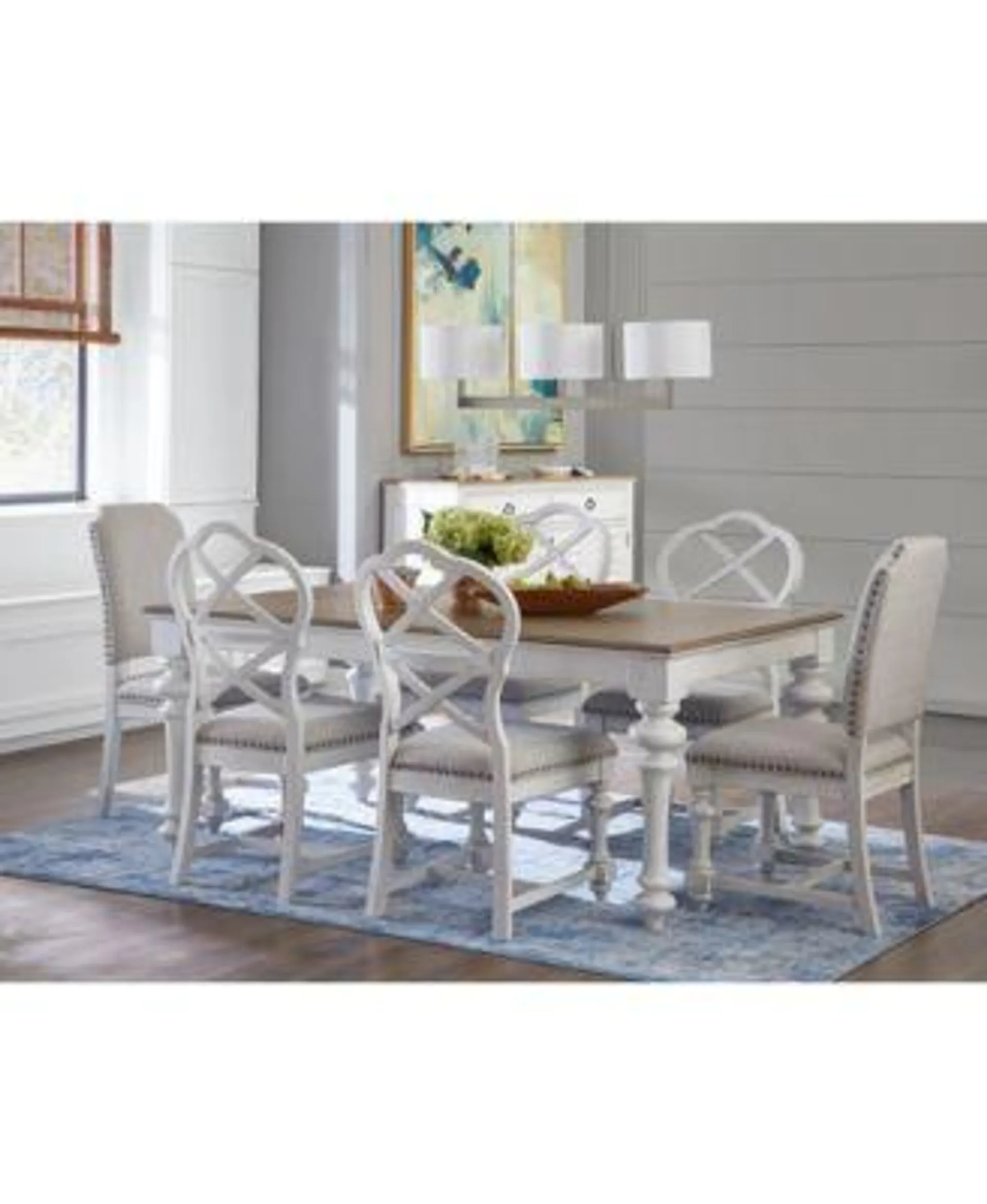 Mandeville 7pc Dining Set (Rectangular Table + 4 X-Back Chairs + 2 Upholstered Chairs)