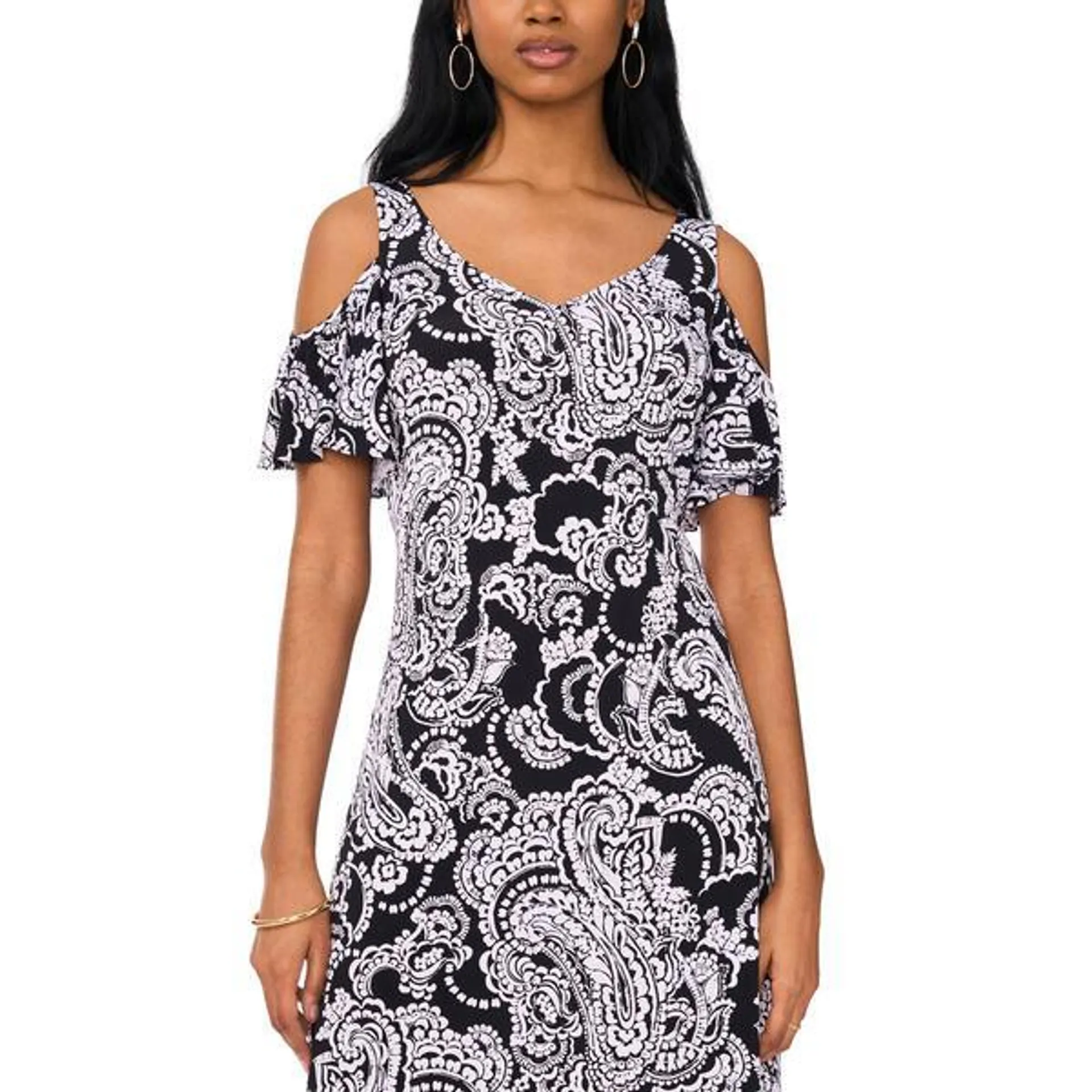 Womens MSK Cold Shoulder Paisley A-Line Dress