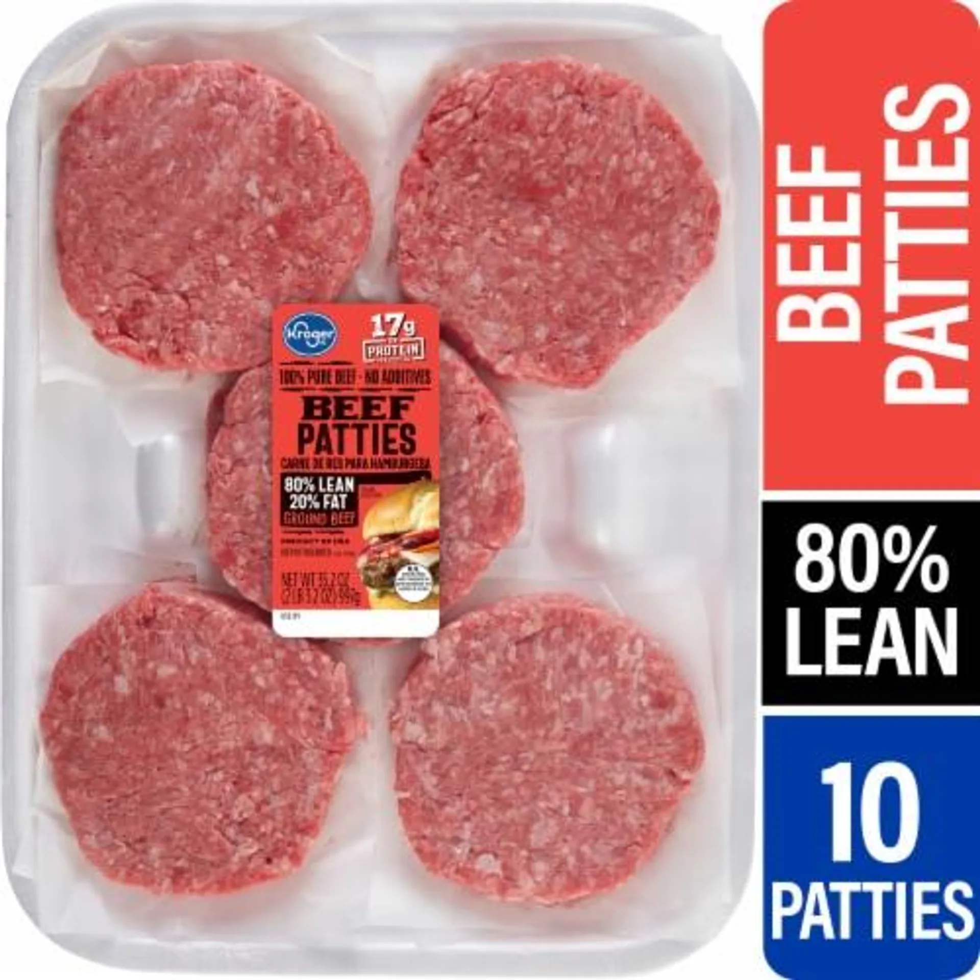 Kroger® Lean Ground Beef Chuck 80/20 Homestyle Hamburger Patties, 10 ct./32.5 oz.