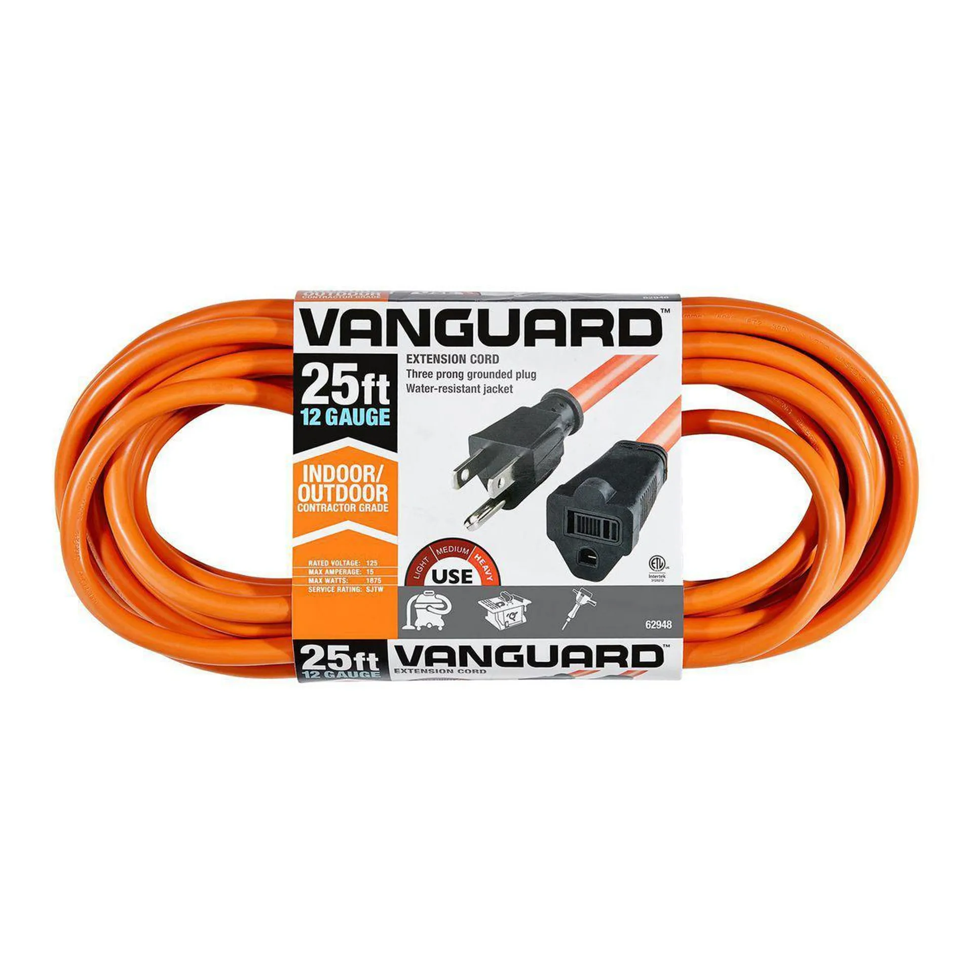 25 ft. x 12/3 Gauge Outdoor Extension Cord, Orange