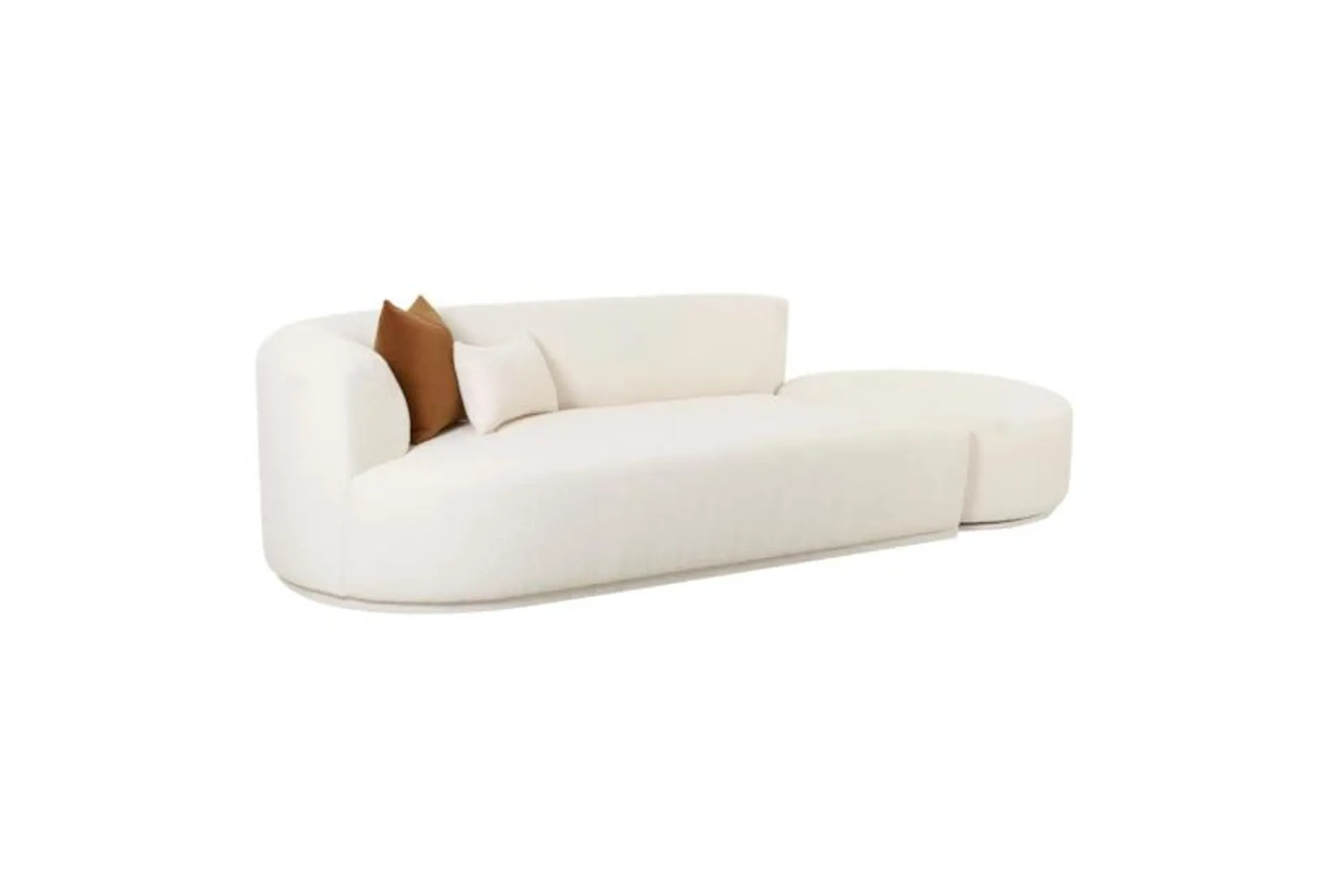 Shiva Cream White Boucle Fabric 2 Piece Chaise Modular Left Arm Facing Curved Sofa