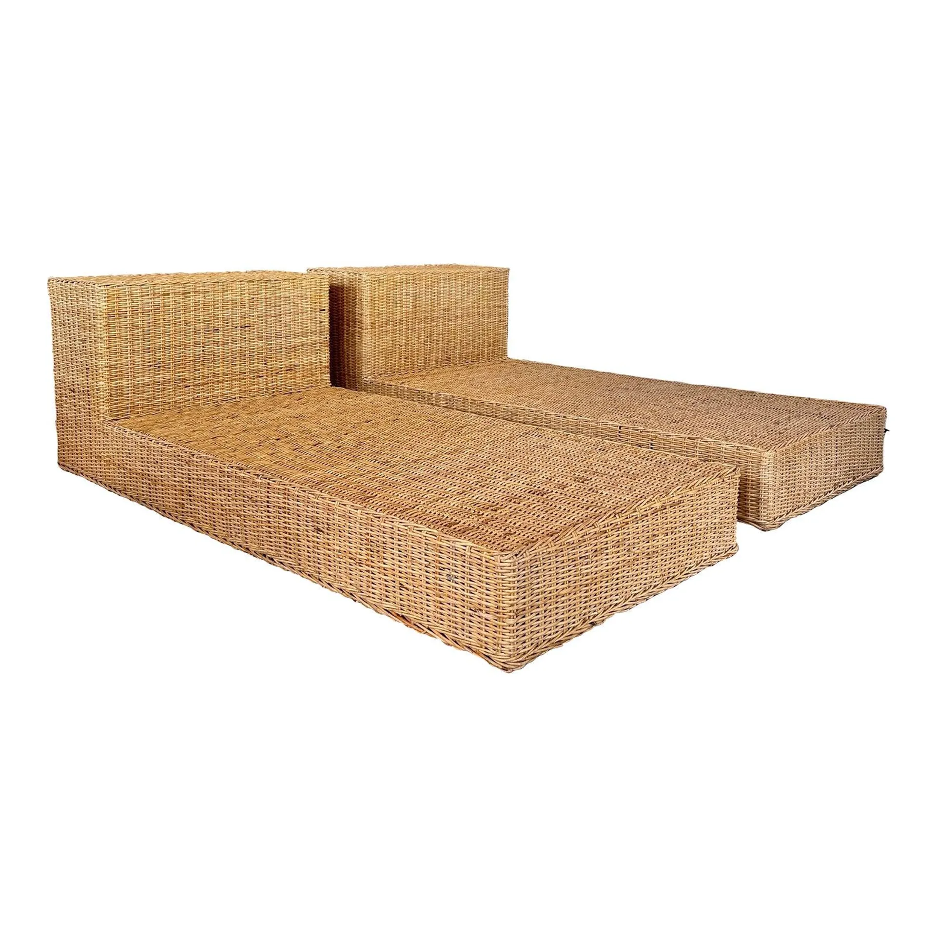 Wicker Works Coastal Organic Modern Rattan Weave Twin Beds-Pair