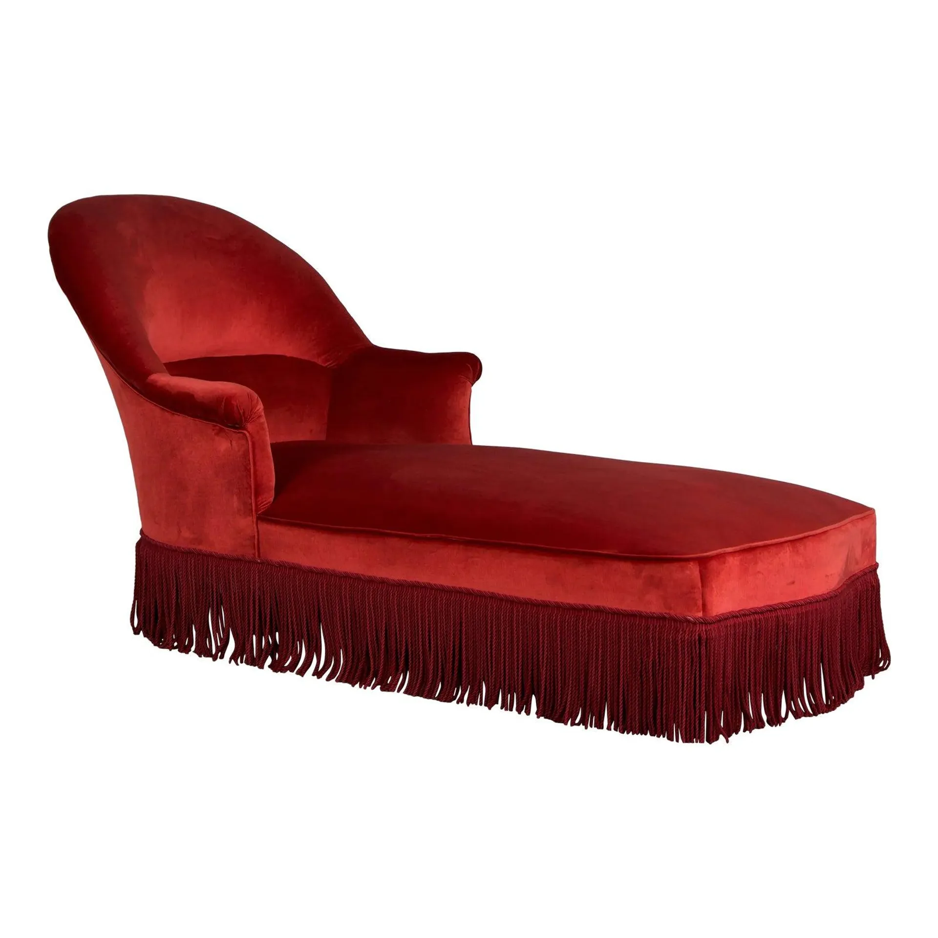 19th Century French Napoleon III Chaise Lounge W/ Red Velvet