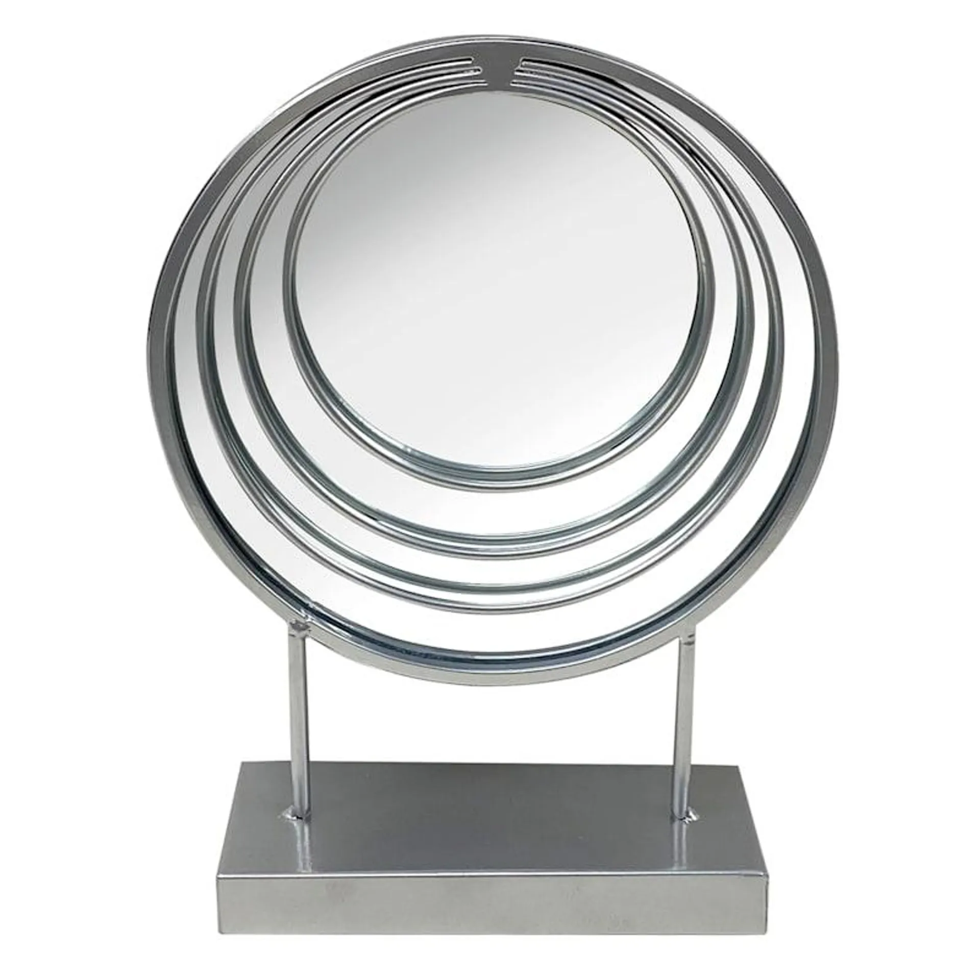 Silver Round Mirror on Stand, 11"