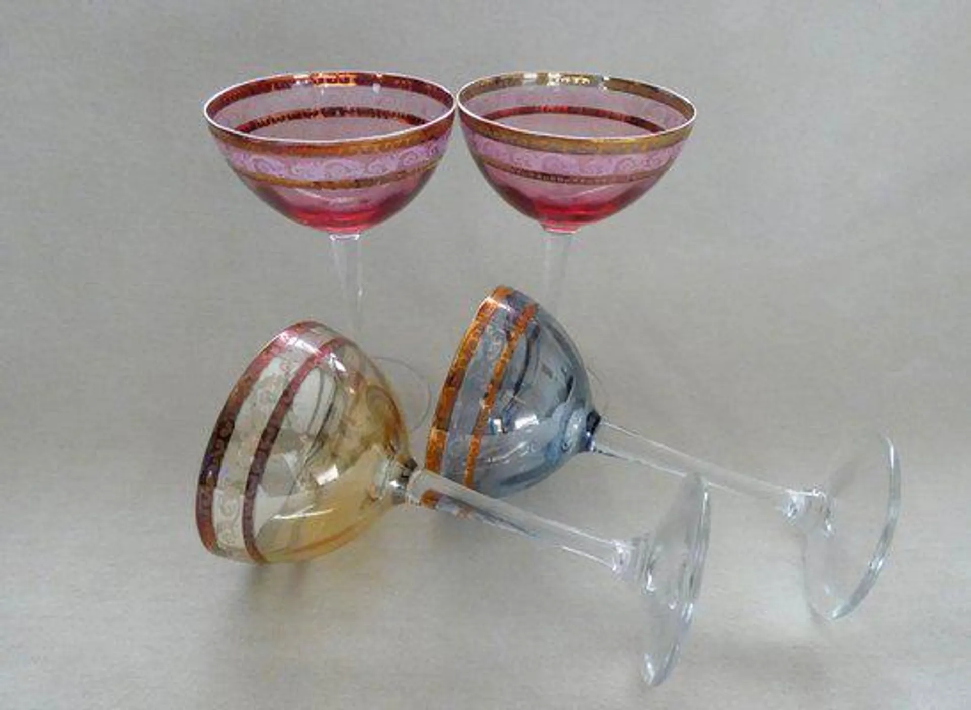 Mid-Century Crystal Champagne Glasses in Multi-Color Coupes, Italy, 1960s, Set of 4