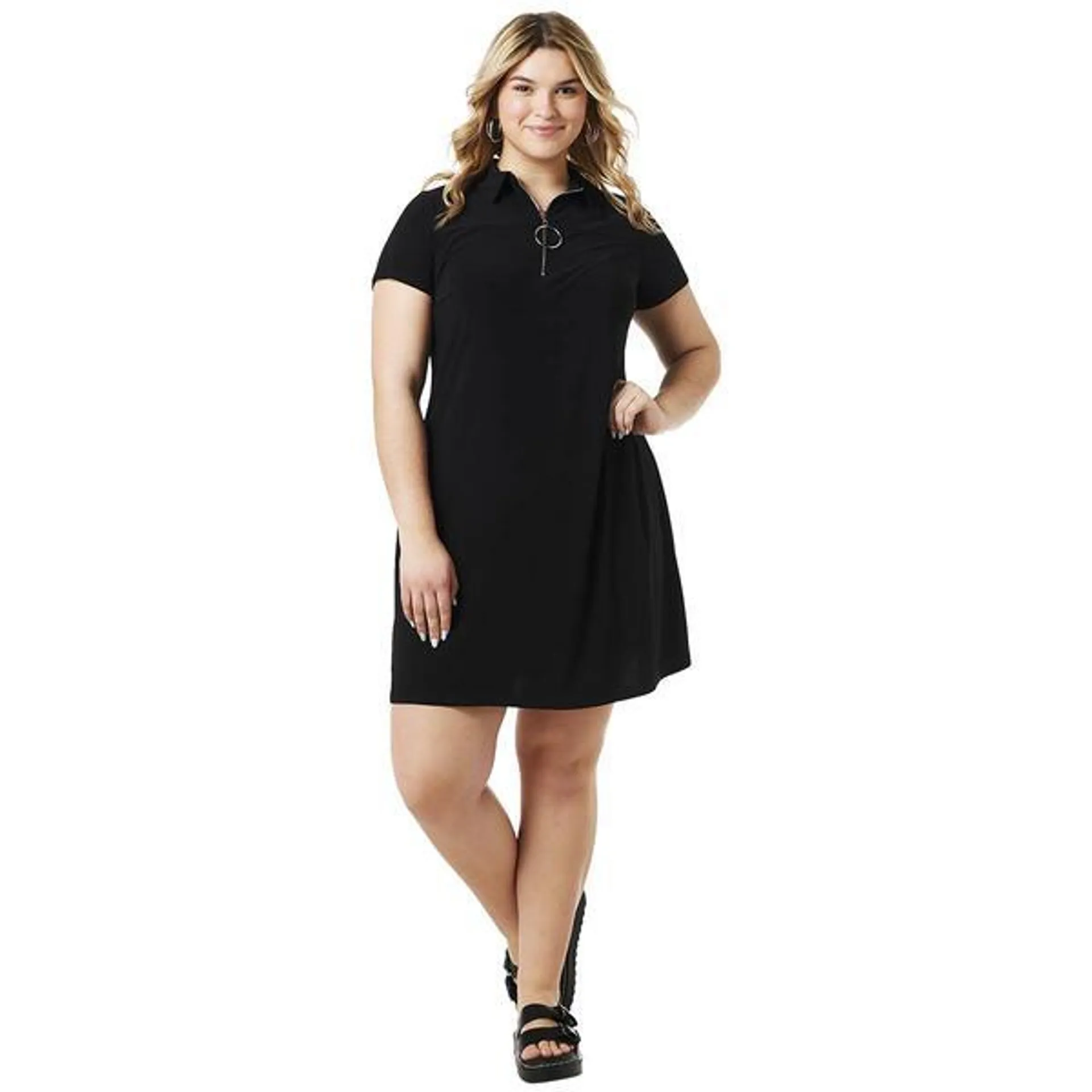 Plus Size MSK Short Sleeve Half Zip Neck Shift Dress