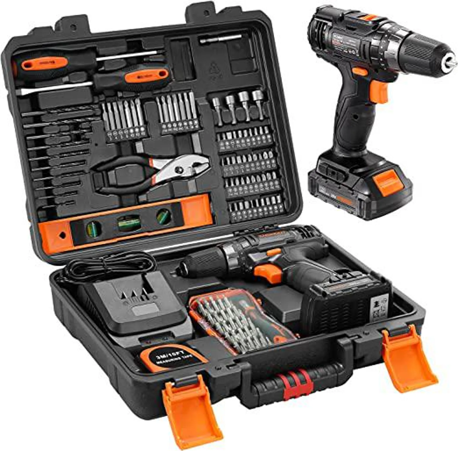 ENGiNDOT Tool Set with Drill, Cordless Drill Tool Kit 108Pcs Household Power Tools Drill Set with 20V Li-Ion Battery & Charger for Home Tool Kit