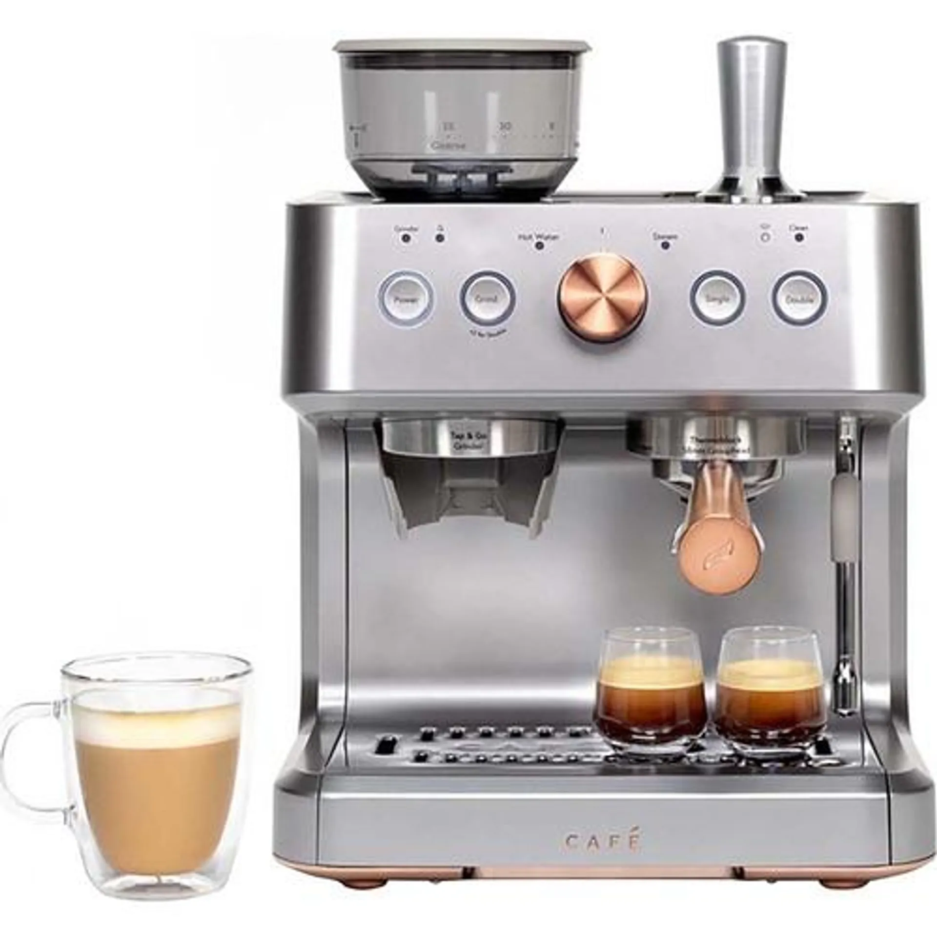 Cafe BELLISSIMO Semi Automatic Espresso Machine + Frother - Steel Silver - Open Box