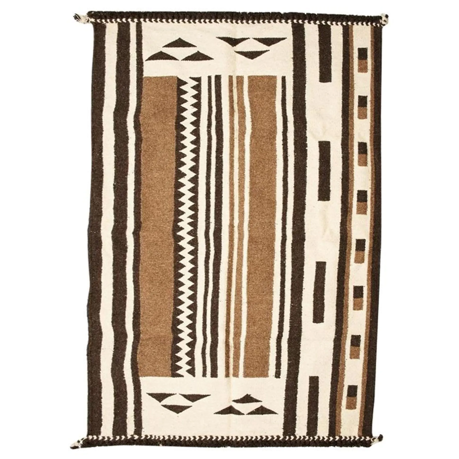 Geru Handloom Indian Wool Rug in Neutral Tones Geometric Patterns