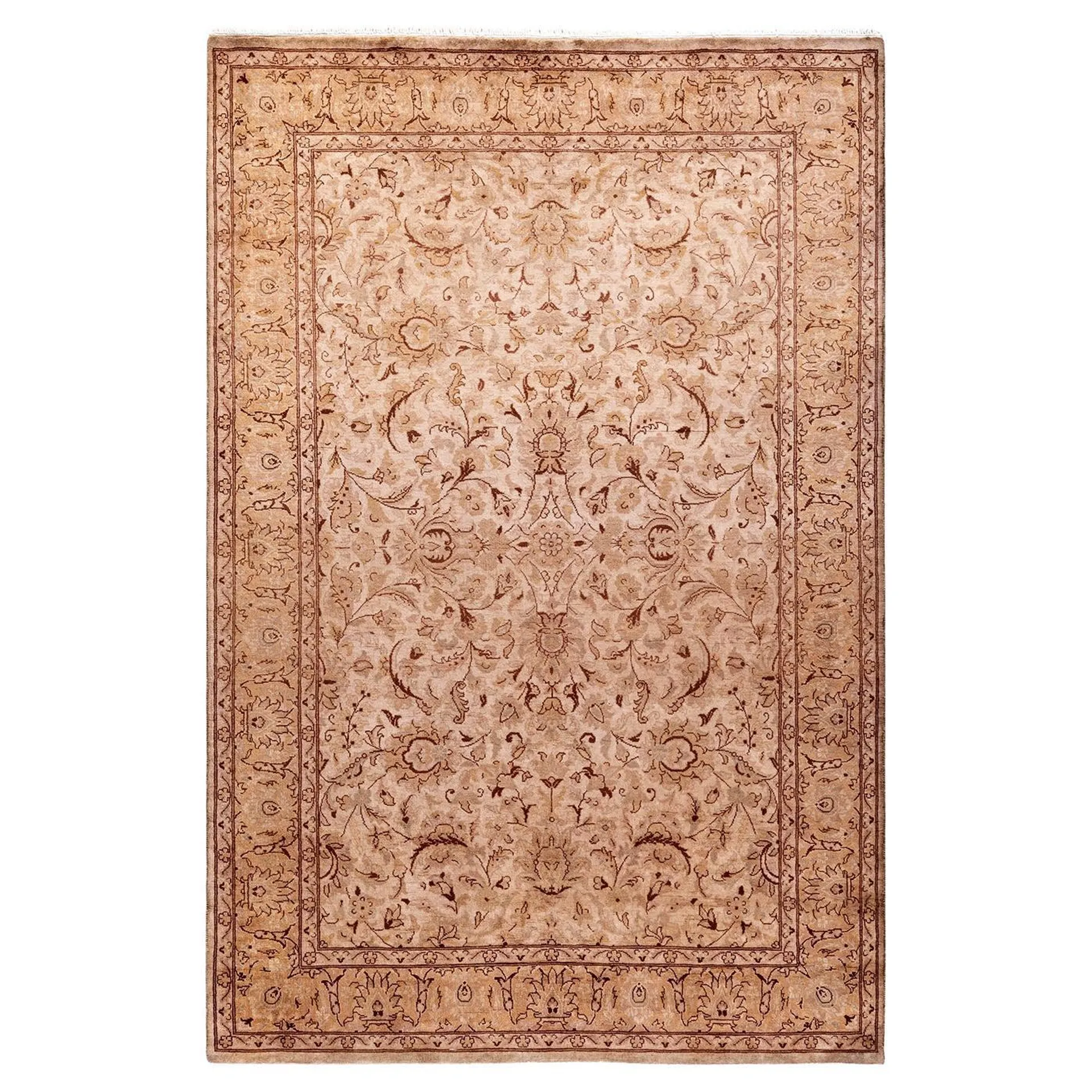 Contemporary Overdyed Hand Knotted Wool Beige Area Rug