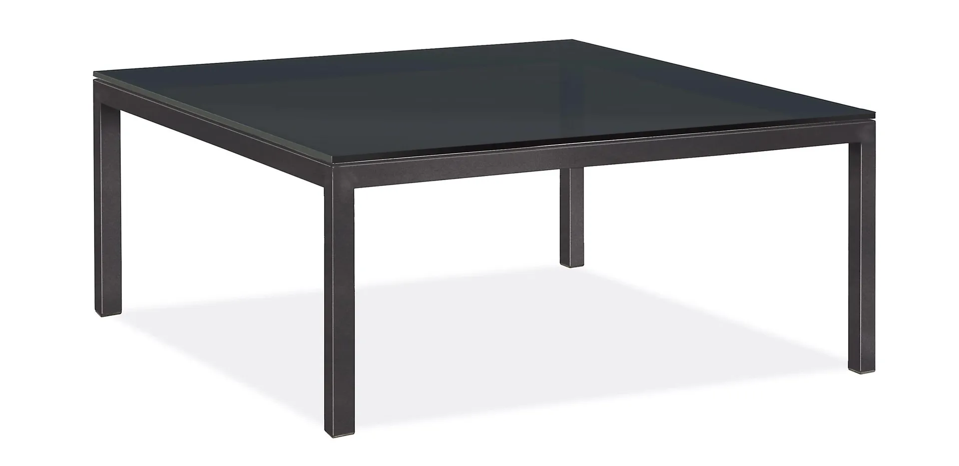 Parsons 28w 28d 16h Coffee Table in 1.5" Natural Steel & Tempered Smoke Glass