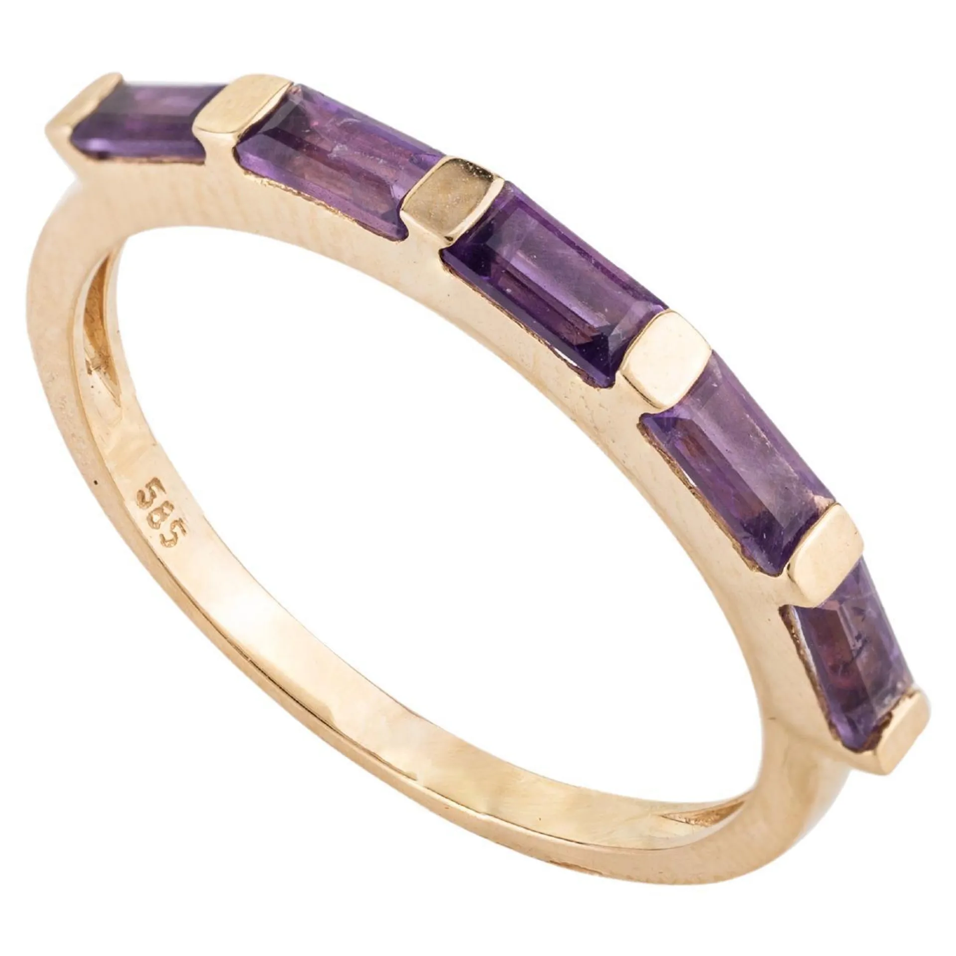 14k Yellow Gold Stackable Amethyst Half Band Ring Gift for Her