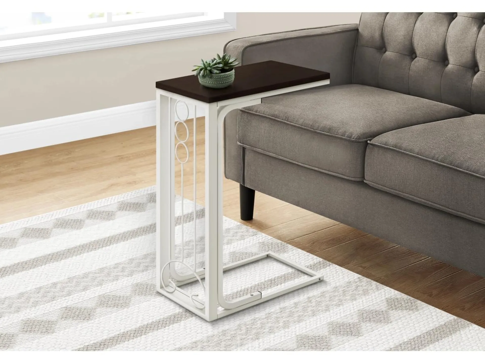 Monarch Specialties Transitional C-Shape Accent Table with Metal Base