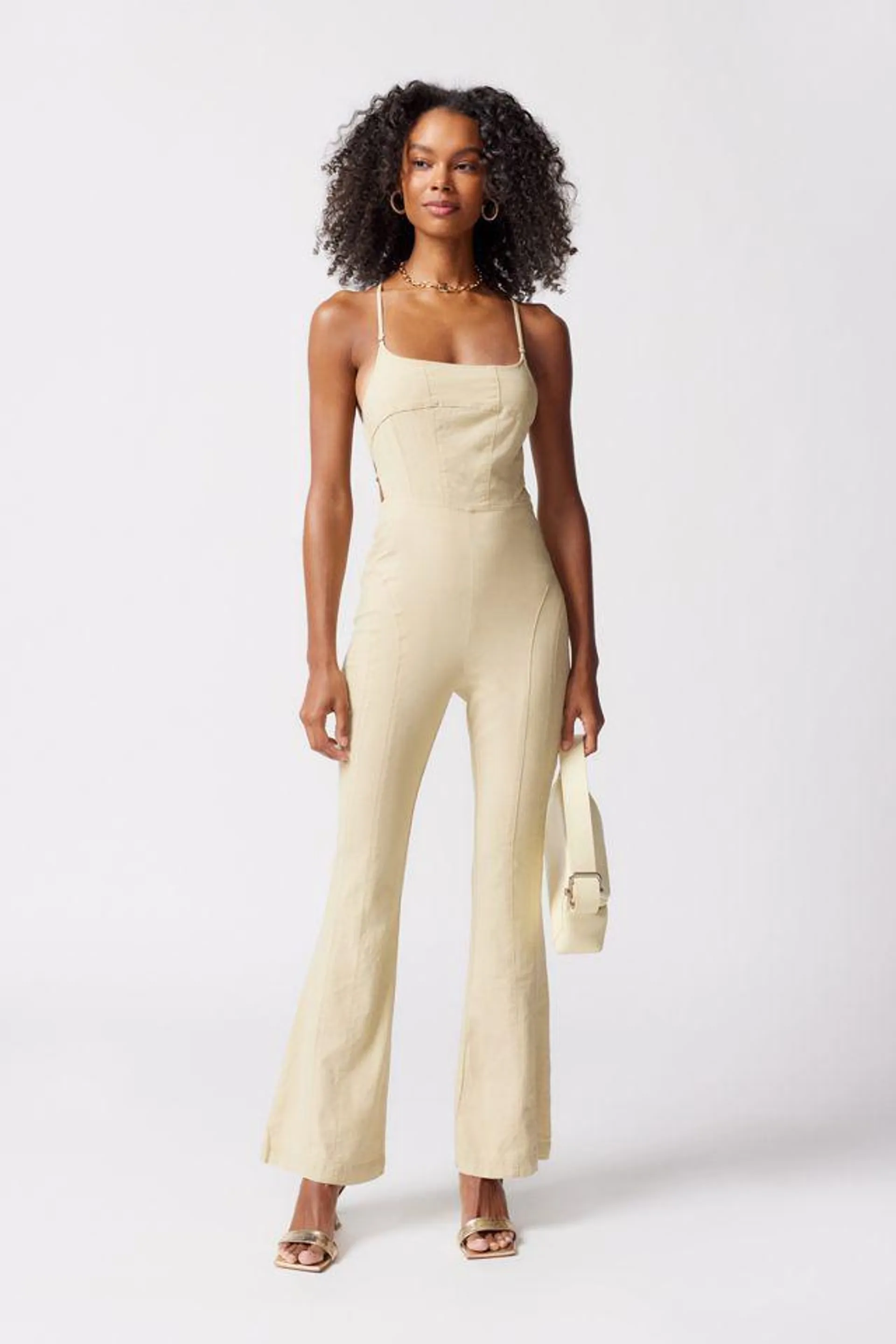 UO Chandler Linen Strappy-Back Jumpsuit