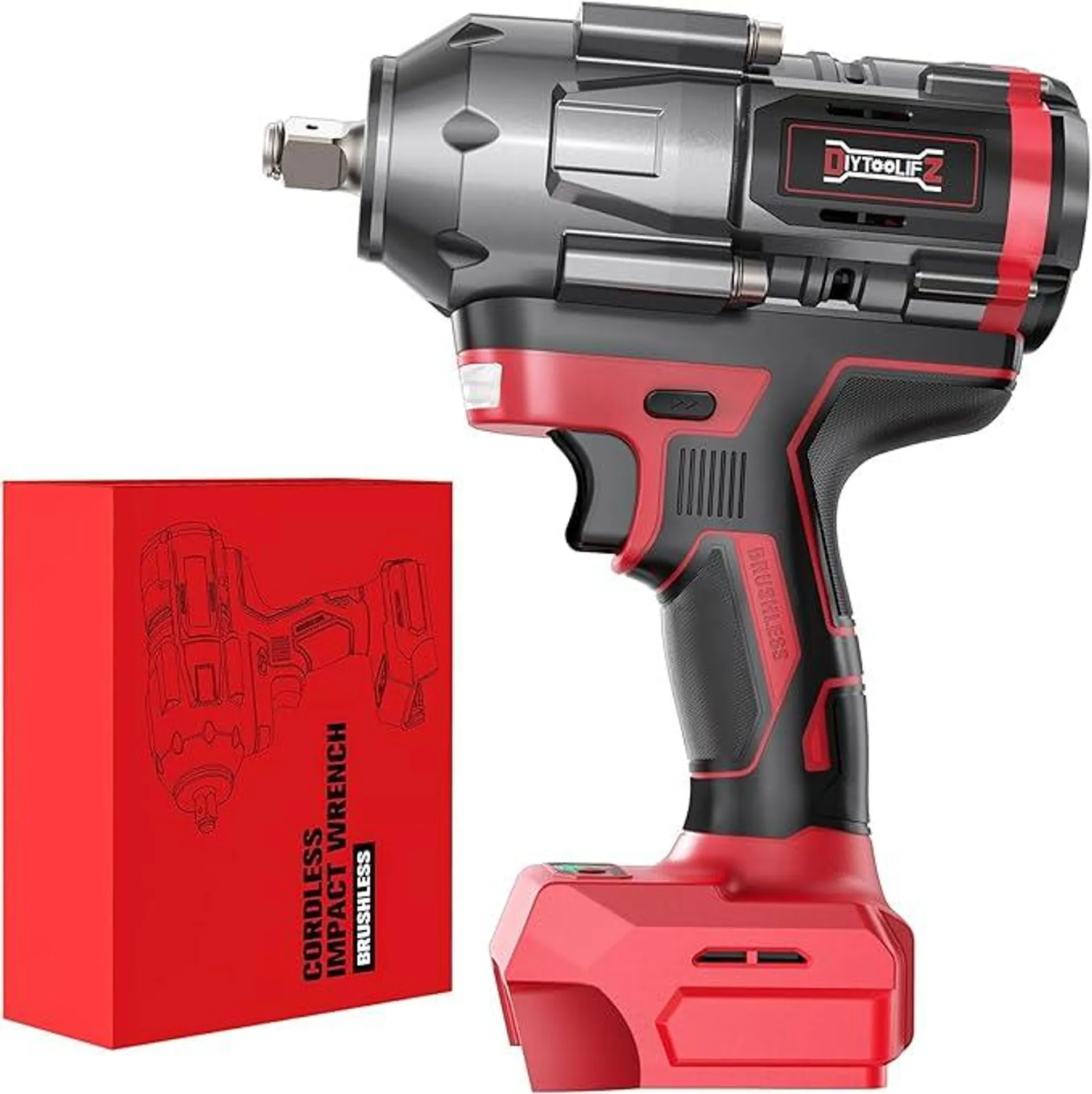 Cordless Impact Wrench 1/2 inch for Milwaukee M18 Battery, 900Ft-lbs(1200N.m) High Torque Brushless Electric Impact Wrench Gun, Power Impact Driver with 4-Mode Speed, LED Work Light(no battery)