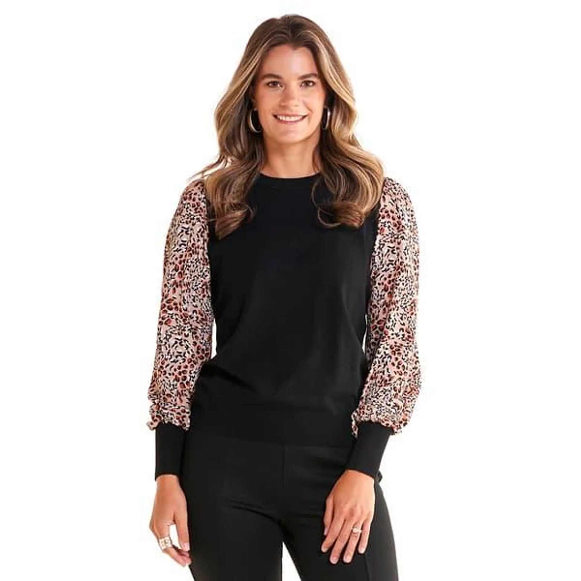 Womens Zac & Rachel Long Sleeve Black Mixed Media Sweater