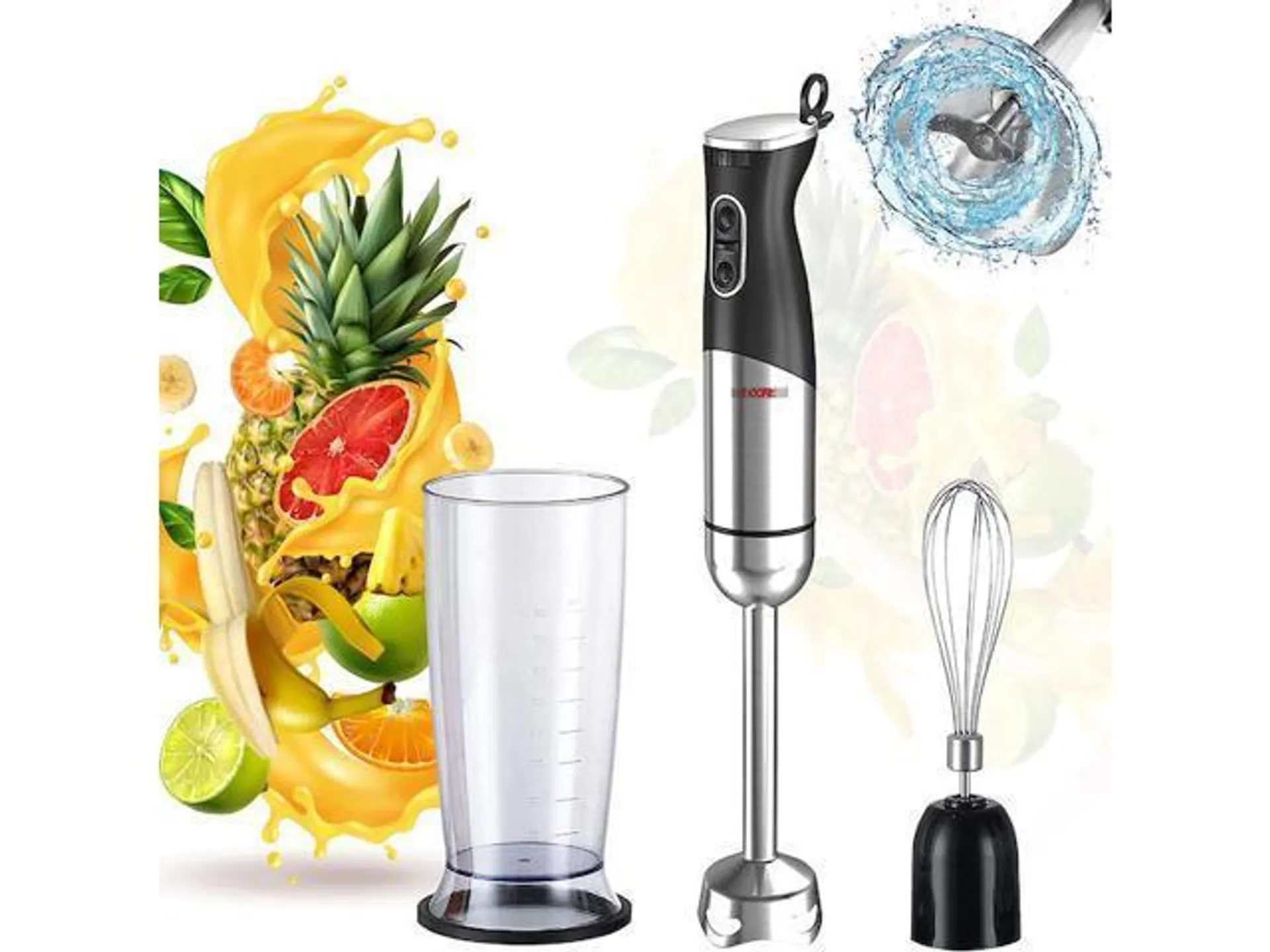 5 Core Hand Blender 500W Immersion Blender Electric Hand Mixer w 2 Mixing Speed 304 Steel Blades