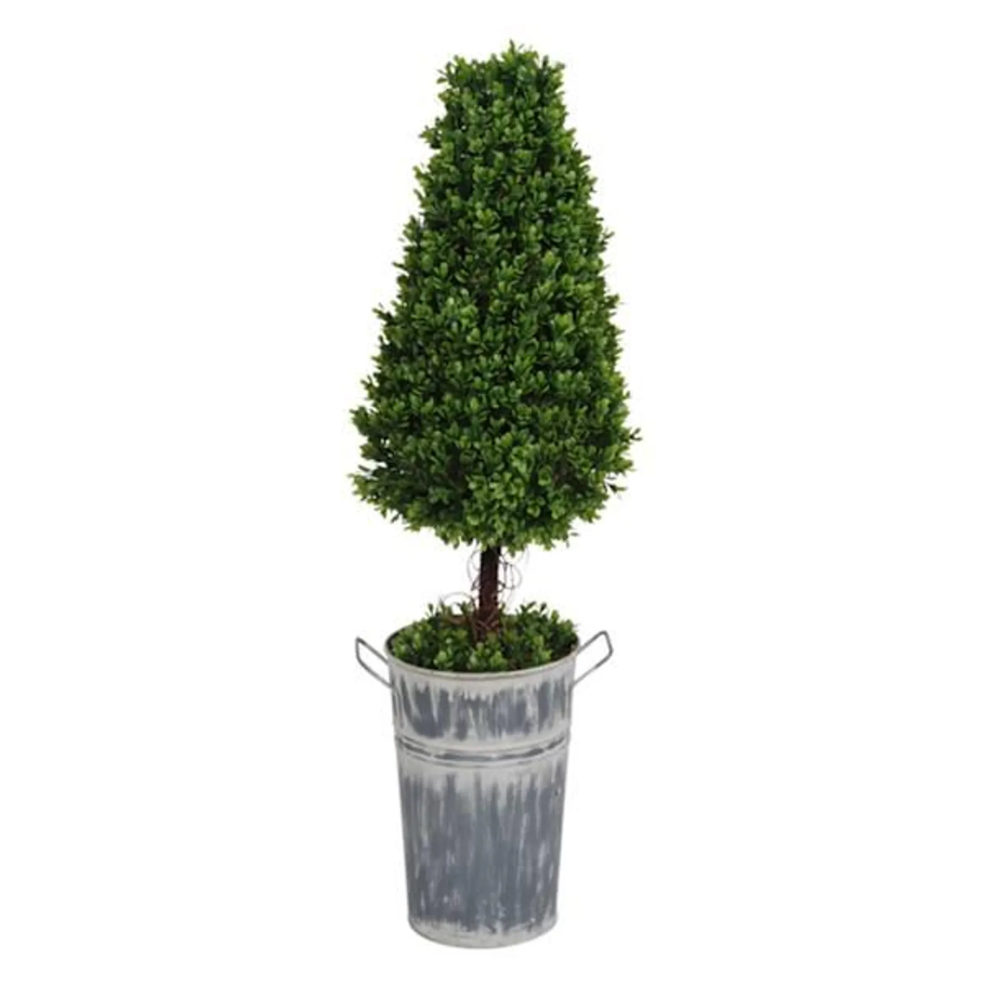 Boxwood Topiary Tree with Rustic Metal Planter, 37"