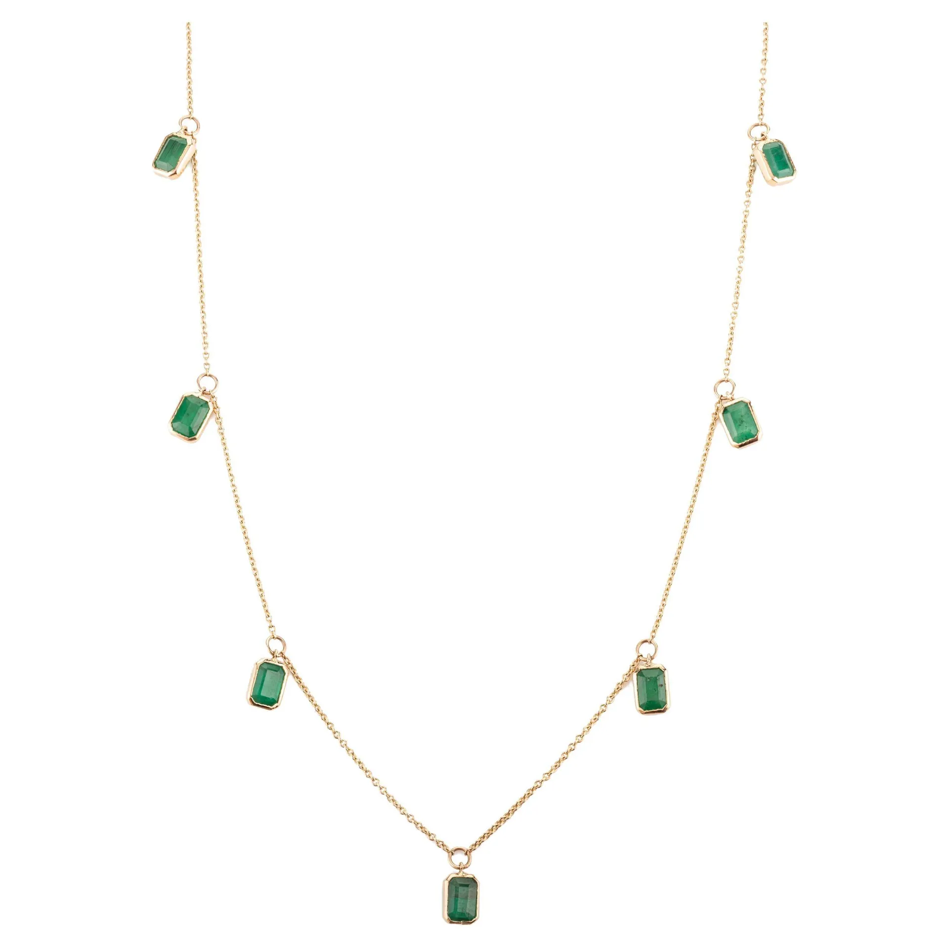 Natural 4.06 Carat Octagon Emerald Everyday Chain Necklace in 14k Yellow Gold