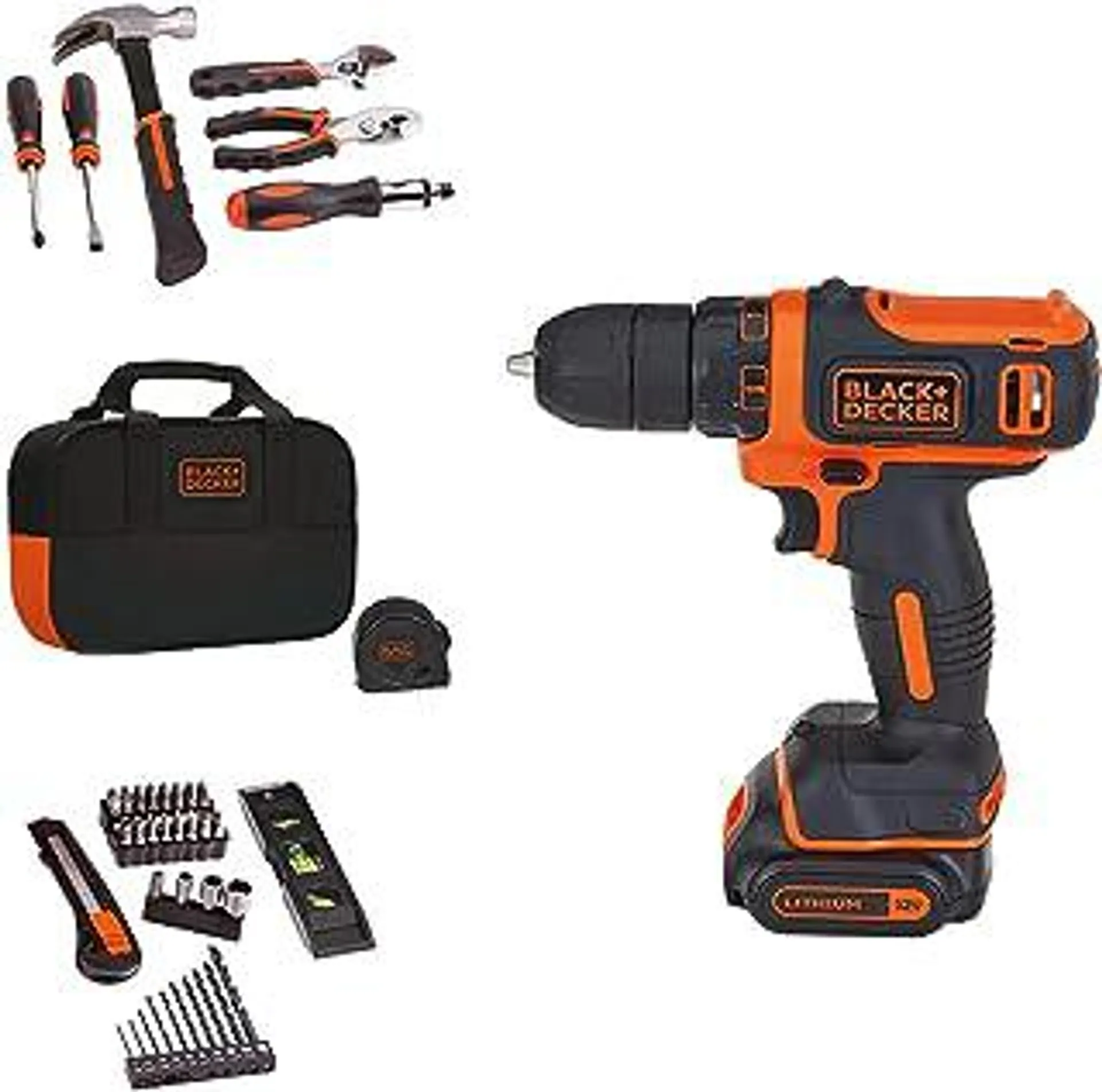 BLACK+DECKER 12V MAX Drill & Home Tool Kit, 60-Piece (BDCDD12PK)