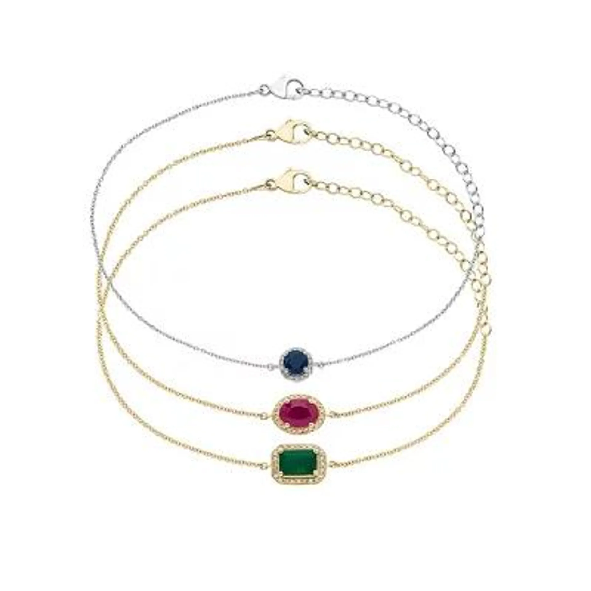 Genuine Precious Gemstone & Diamond Accent Bracelet in 14K Gold