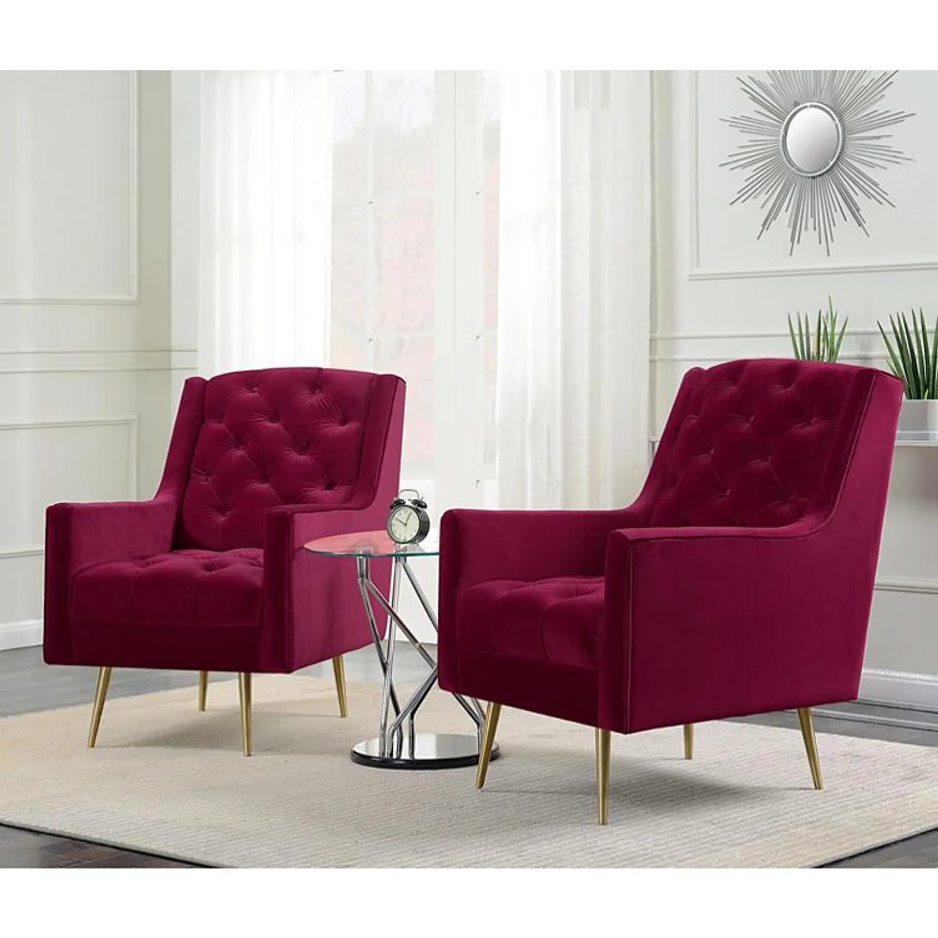 Reese Button-Tufted Accent Chair with Gold Legs (Assorted Colors)