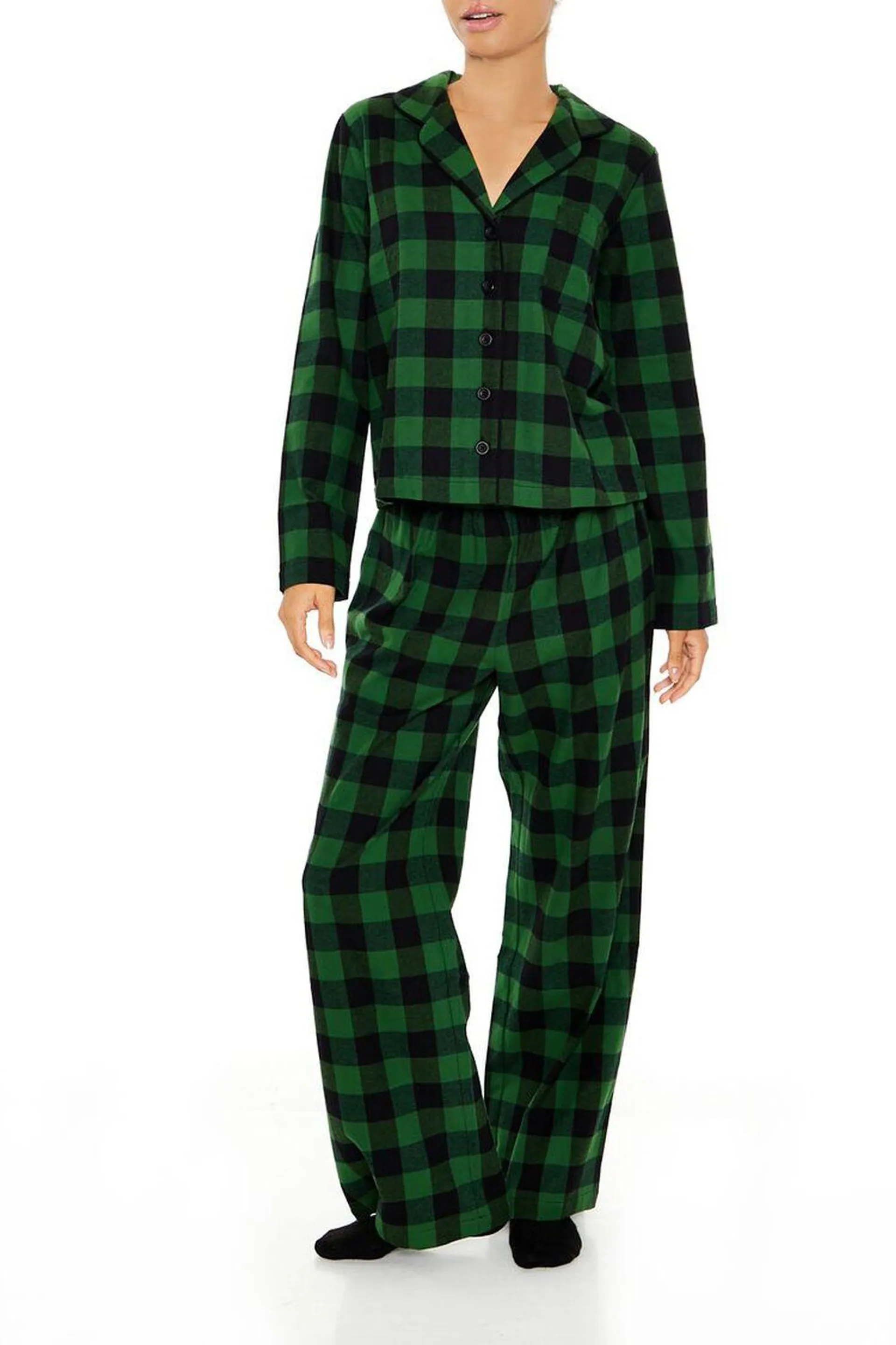 Plaid Shirt & Pants Pajama Set