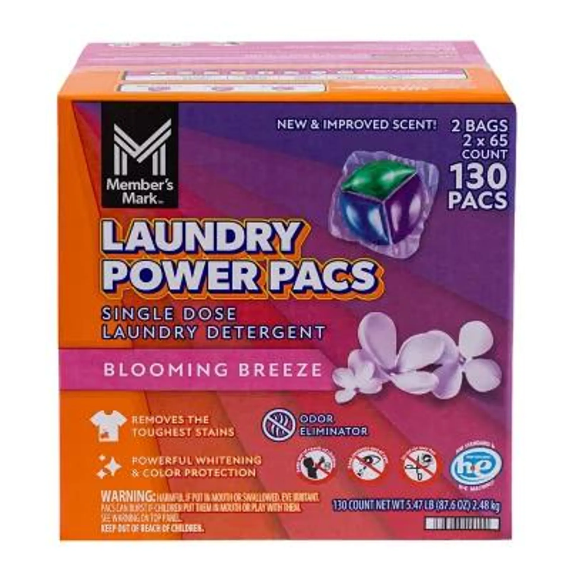 Member's Mark Laundry Detergent Power Pacs, Blooming Breeze, 130 ct.