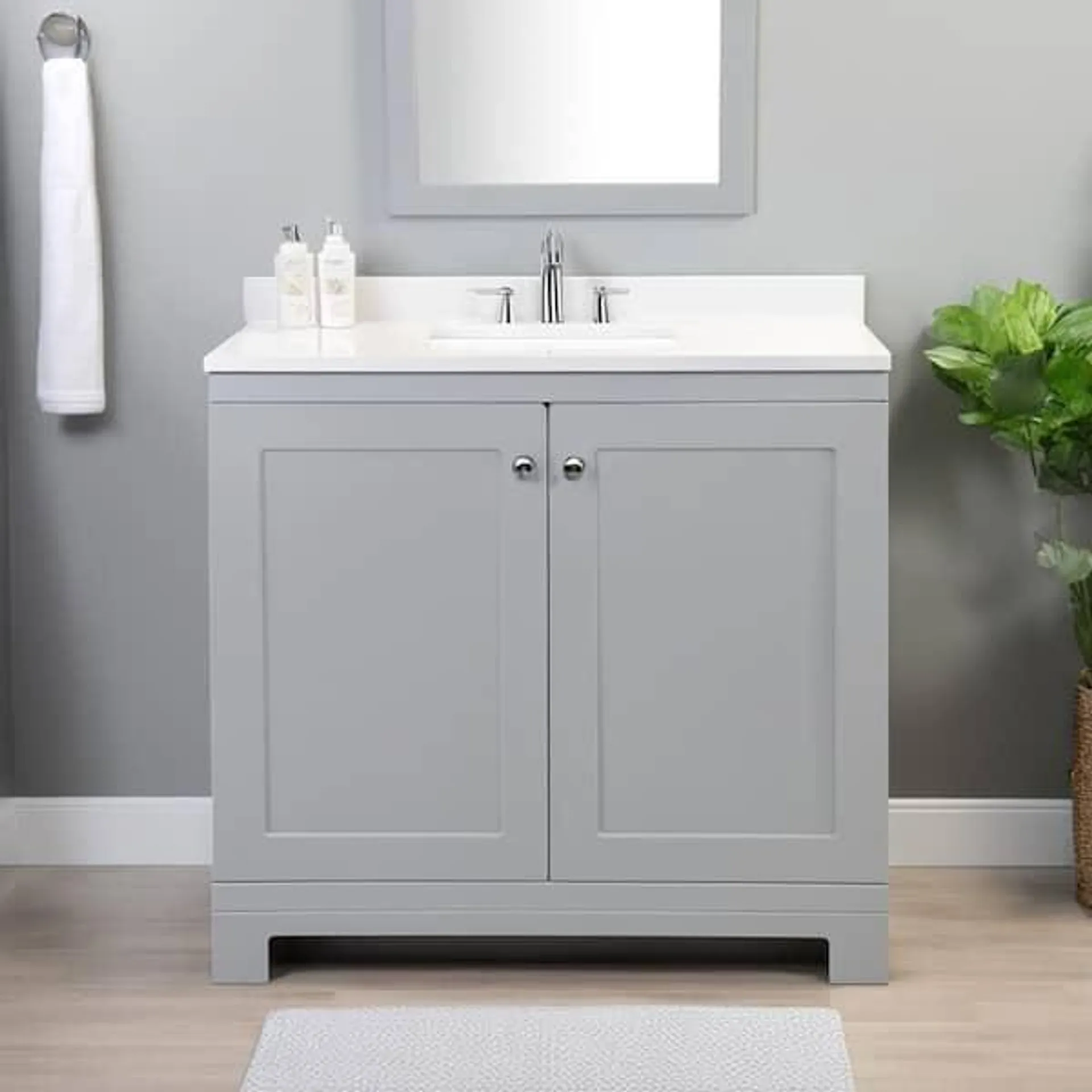 36 in. Single Sink Bath Pearl Gray Vanity with Cultured Marble Top (Assembled)