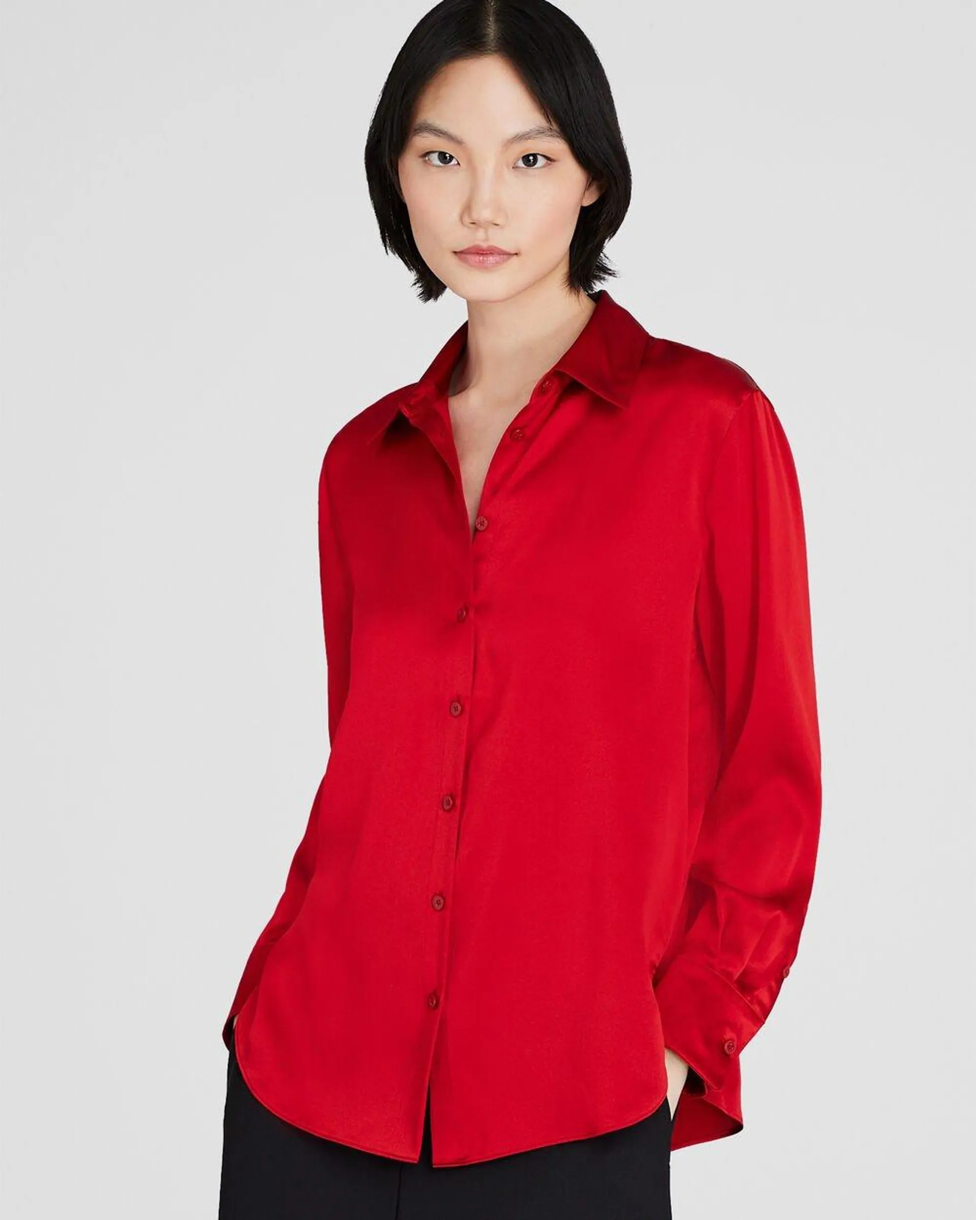 Silk Charmeuse Button-Down Shirt