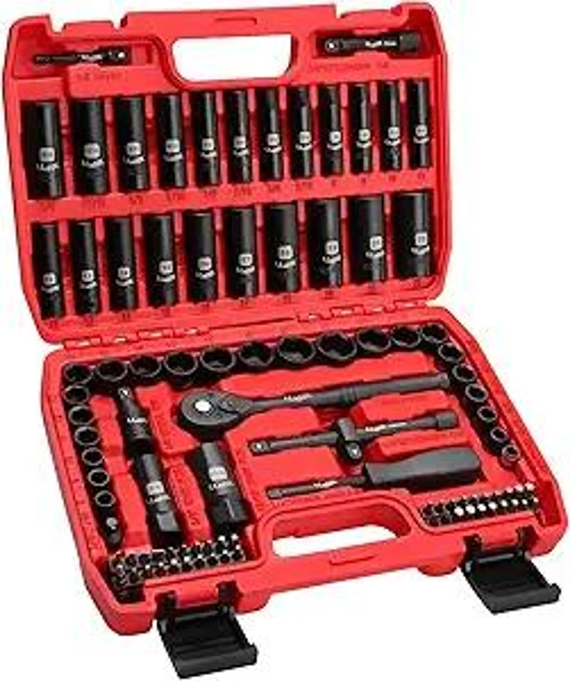 3/8" Drive Impact Socket Set 95Pcs, Spark Plug Socket (5/8", 13/16"), 6 Point Metric & SAE from 5/16"- 3/4", 8-22mm, CR-V Deep & Shallow Kit with Quick Release Ratchet (72-Tooth) for Home & DIY