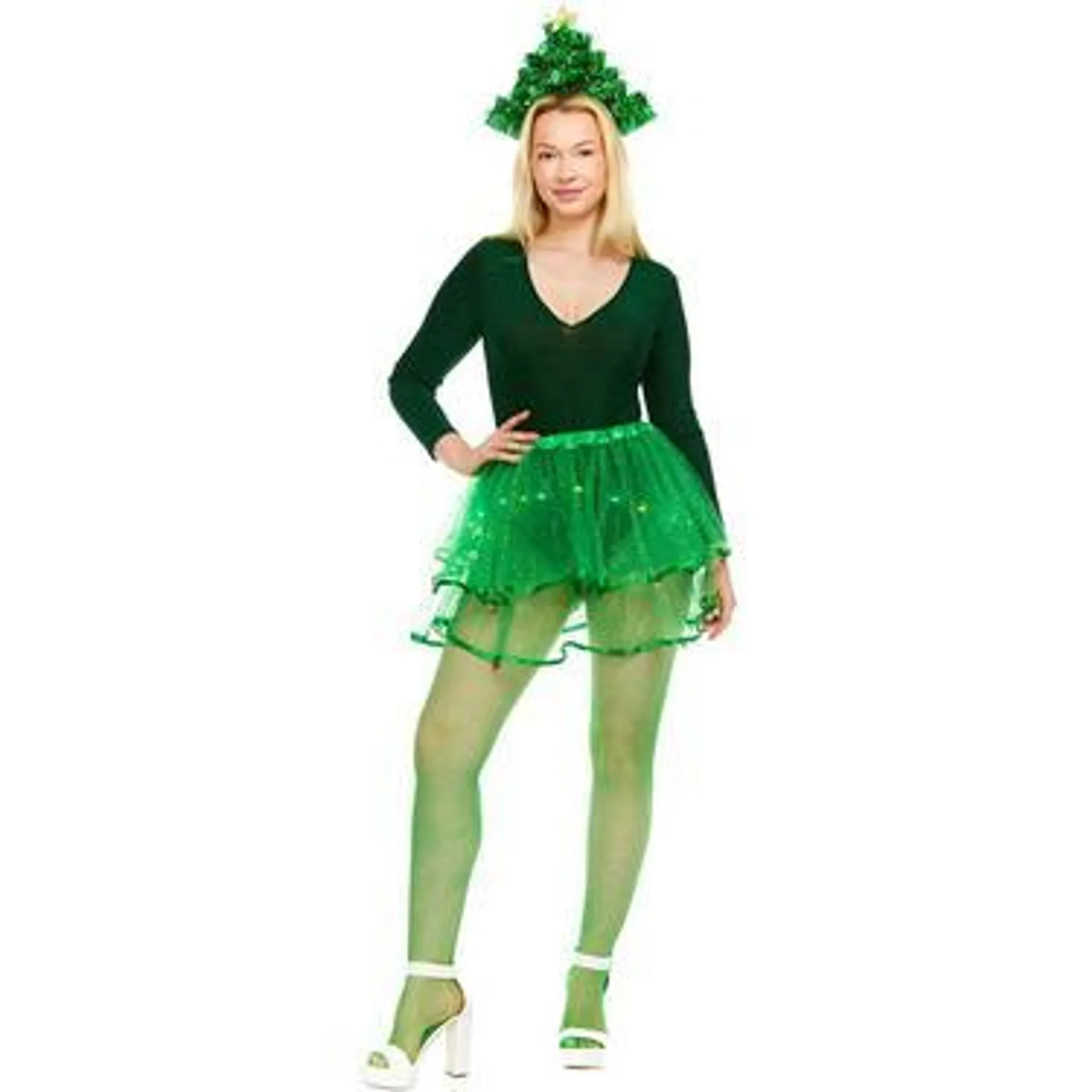 Adult Christmas Tree Tutu & Headband Costume Accessory Kit