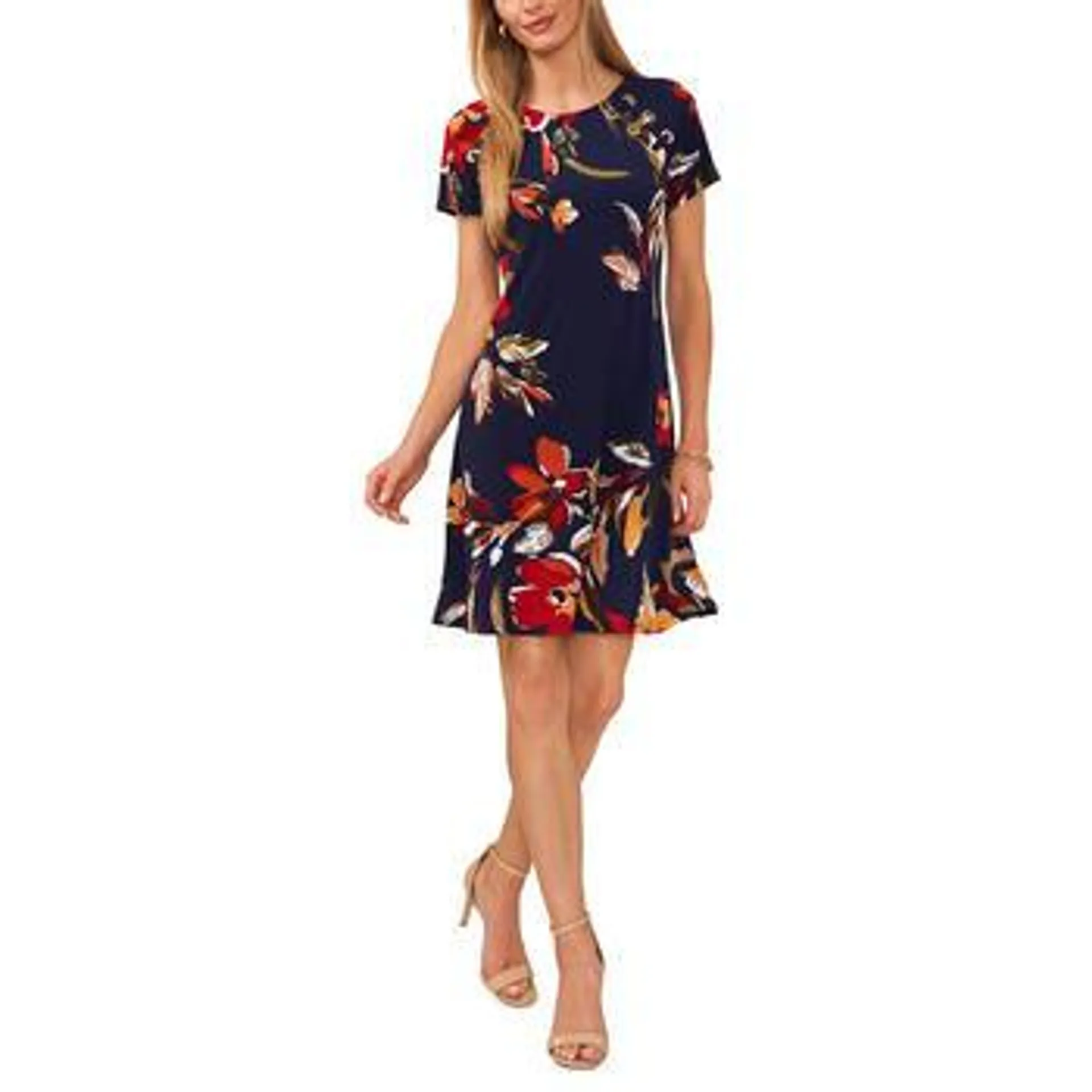 Womens MSK Short Sleeve Grommet Trim Floral Sheath Dress