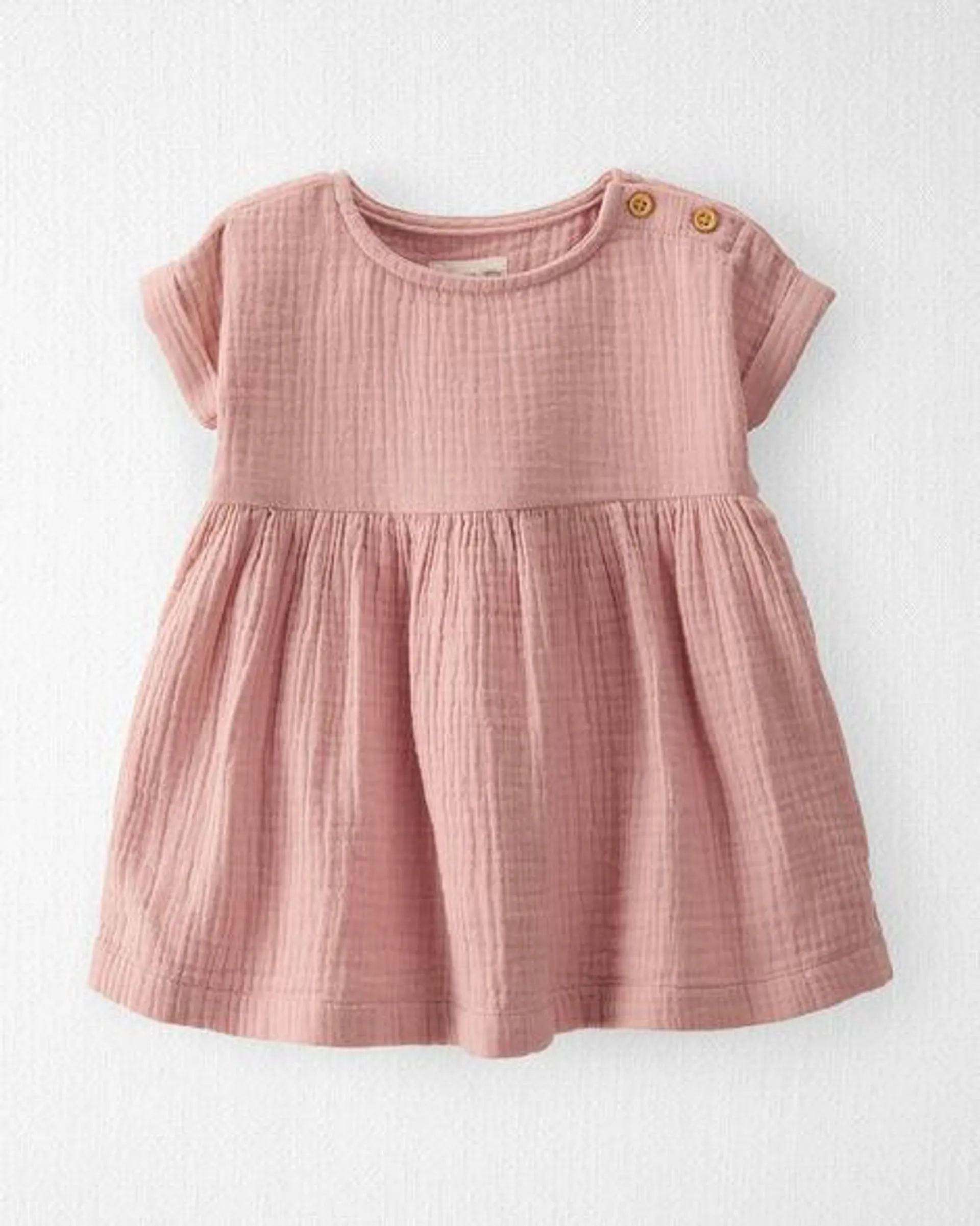 Baby Organic Cotton Gauze Dress in Pink