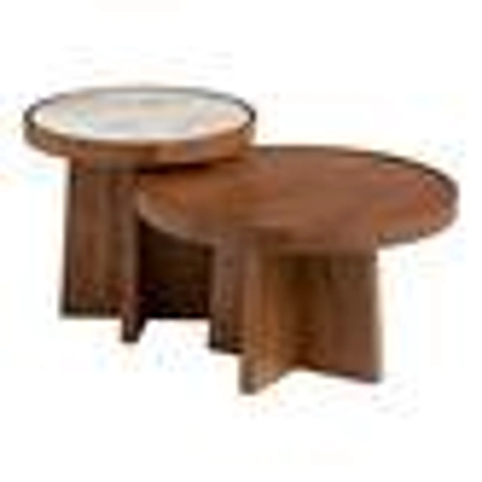 Kenwick Round Marble Top and Wood Nesting Tables 2 Piece Set