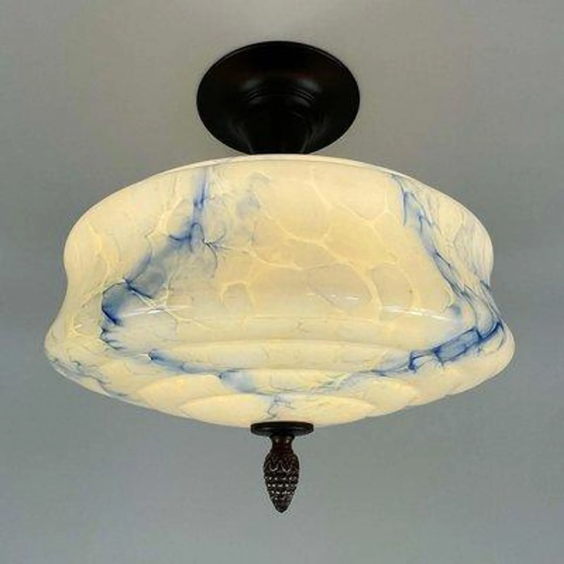 Art Deco Flush Mount in Blue Marbled Opaline Glass, Germany