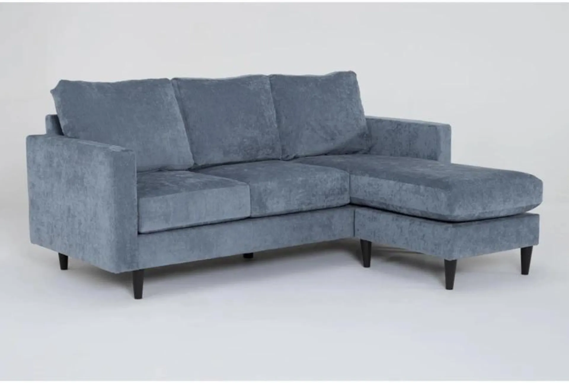 Bradley Denim Blue Fabric Modern 81" Sofa with Reversible Chaise