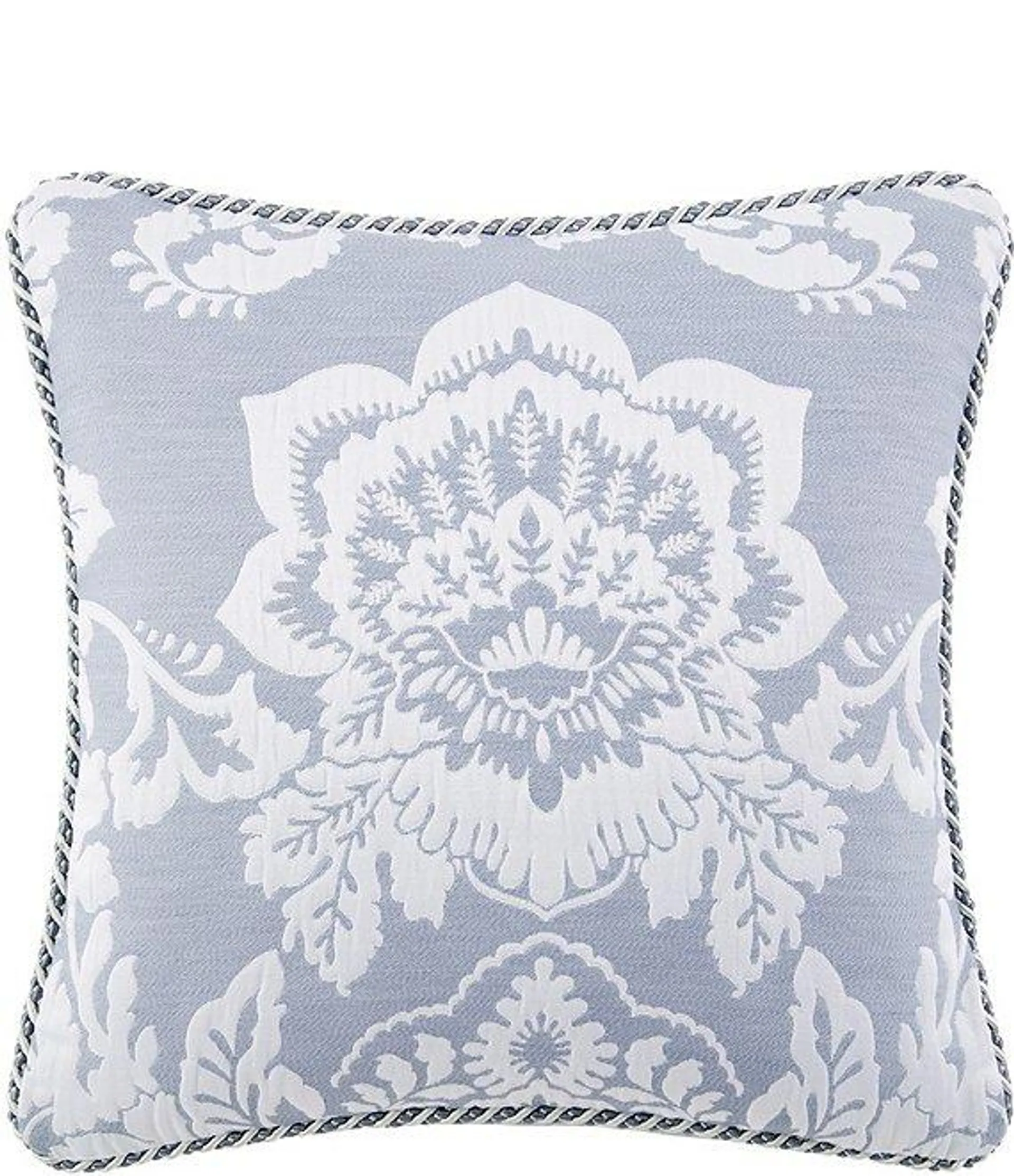 Woven Floral Damask & Braided Textural Decorative Square Pillow