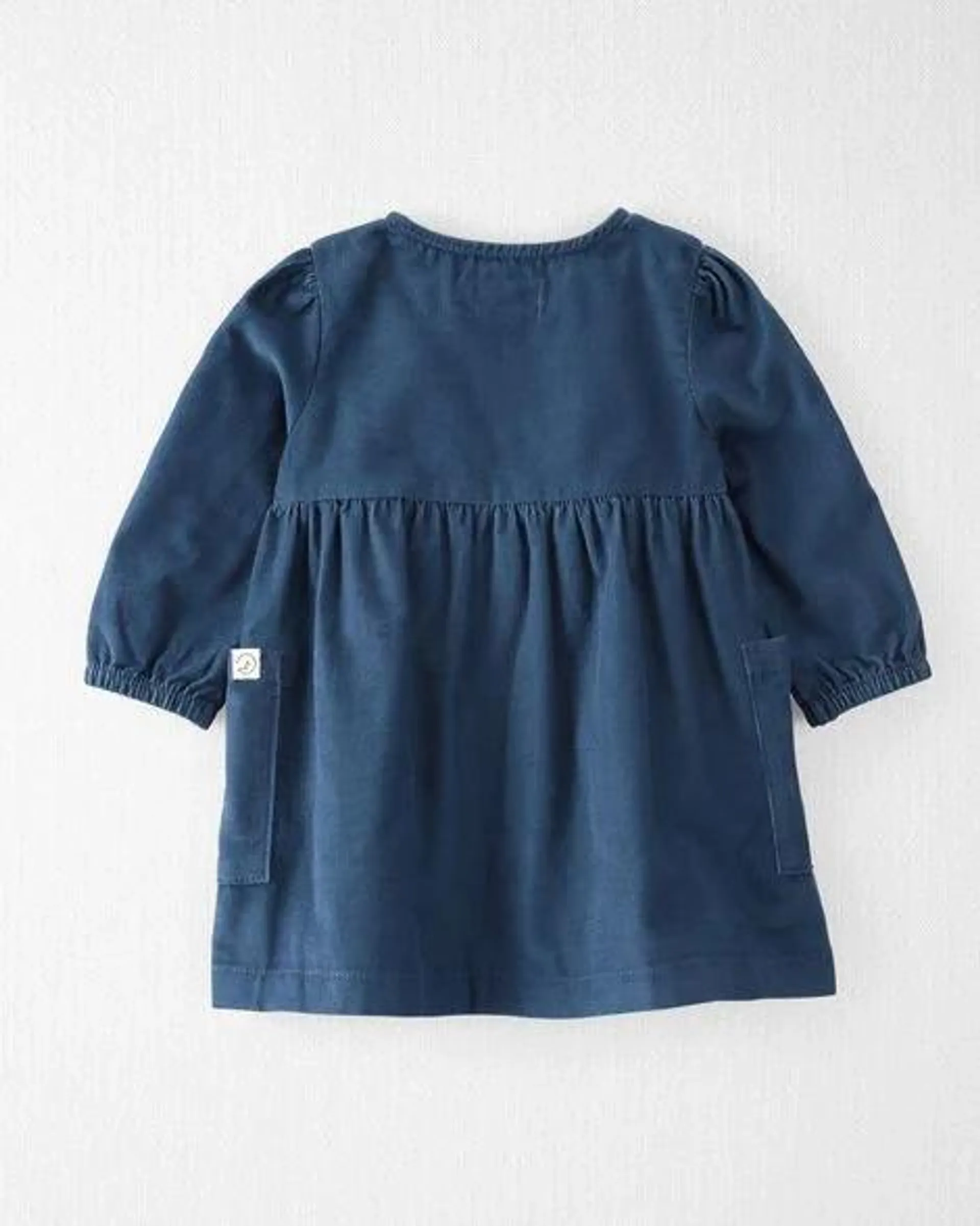 Baby Organic Cotton Corduroy Pocket Dress in Dark Sea Blue