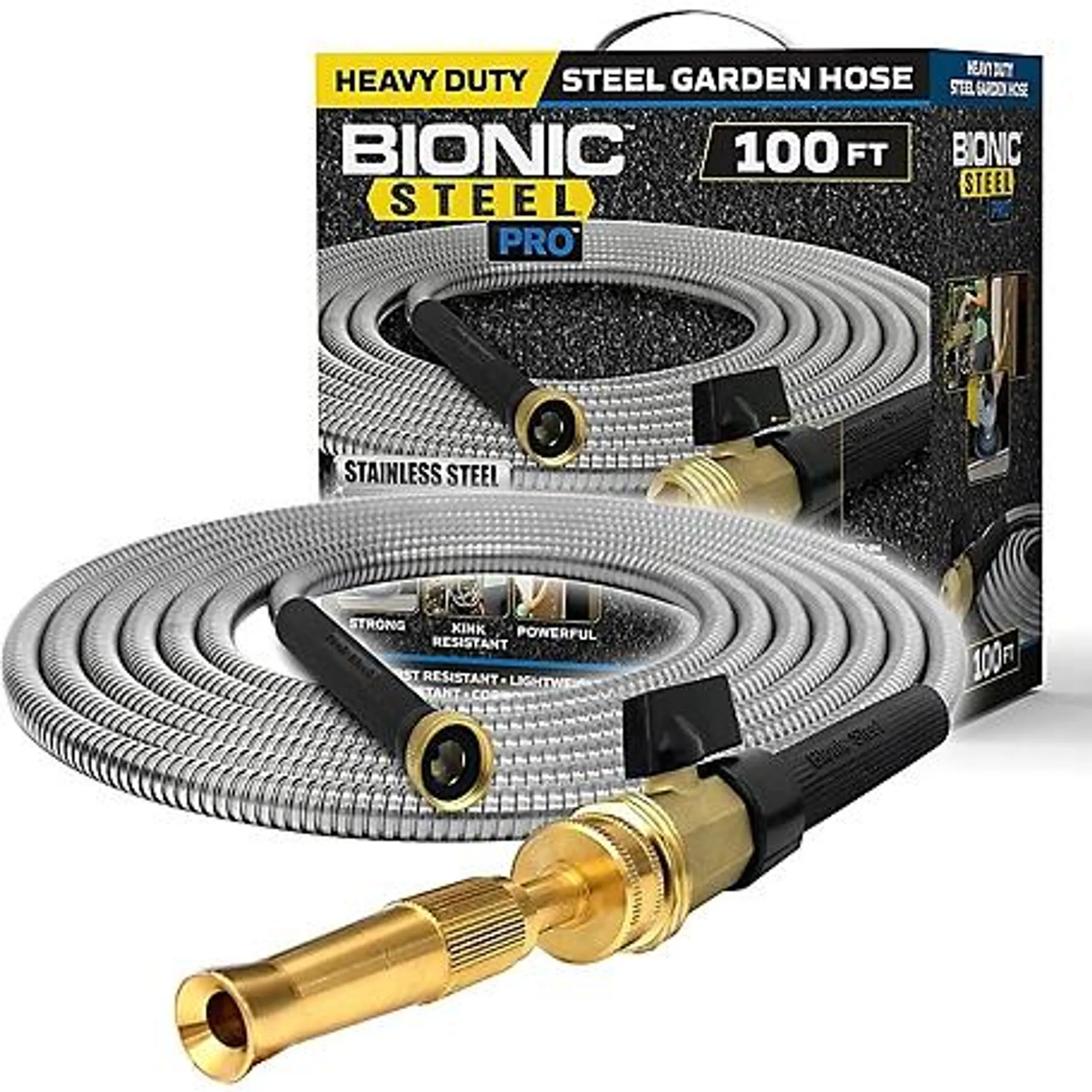 Bionic Steel 5/8 in. x 100 ft. Pro Heavy-Duty Stainless Steel Garden Hose