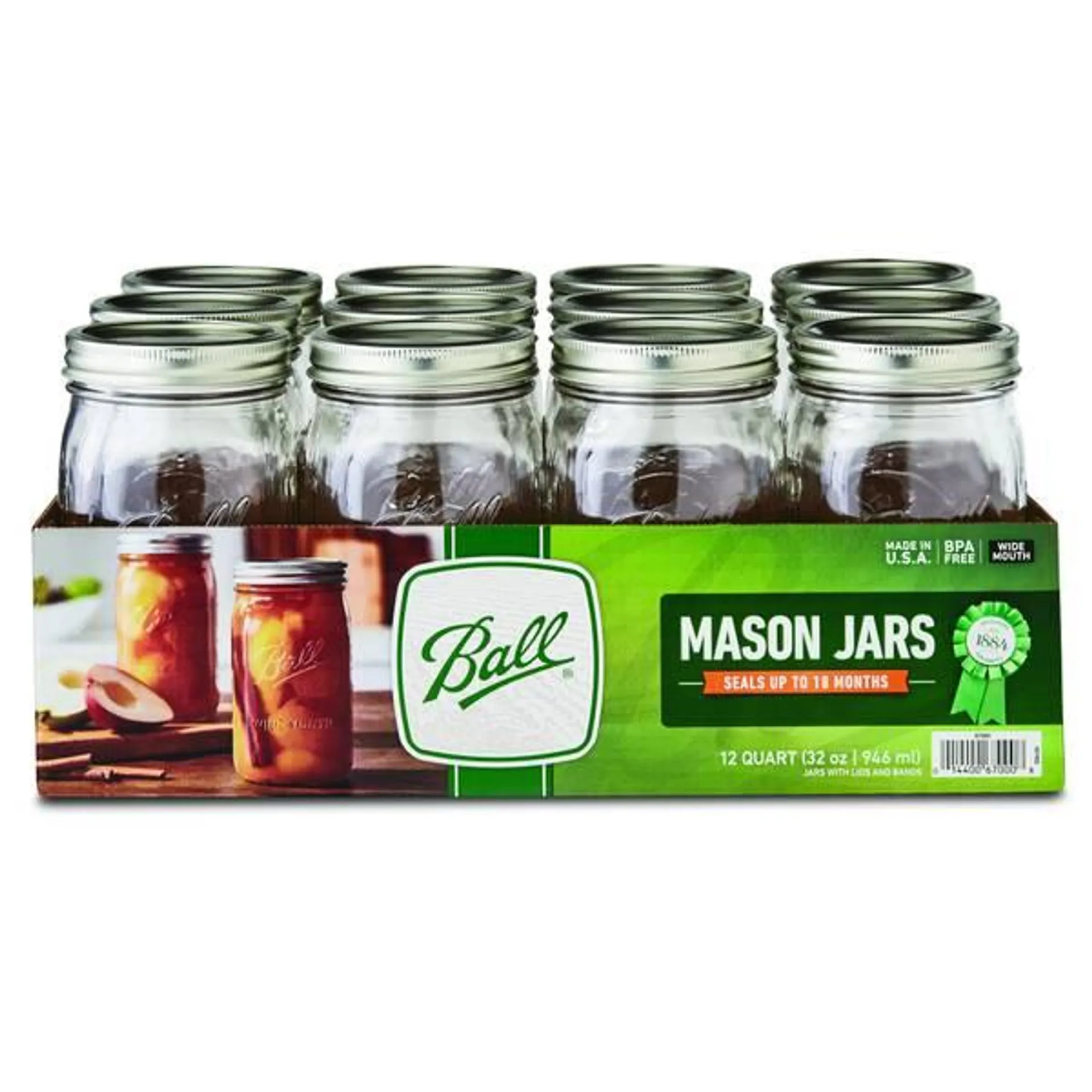 12-Pack Wide Mouth Quart 32 oz Embossed Mason Jars